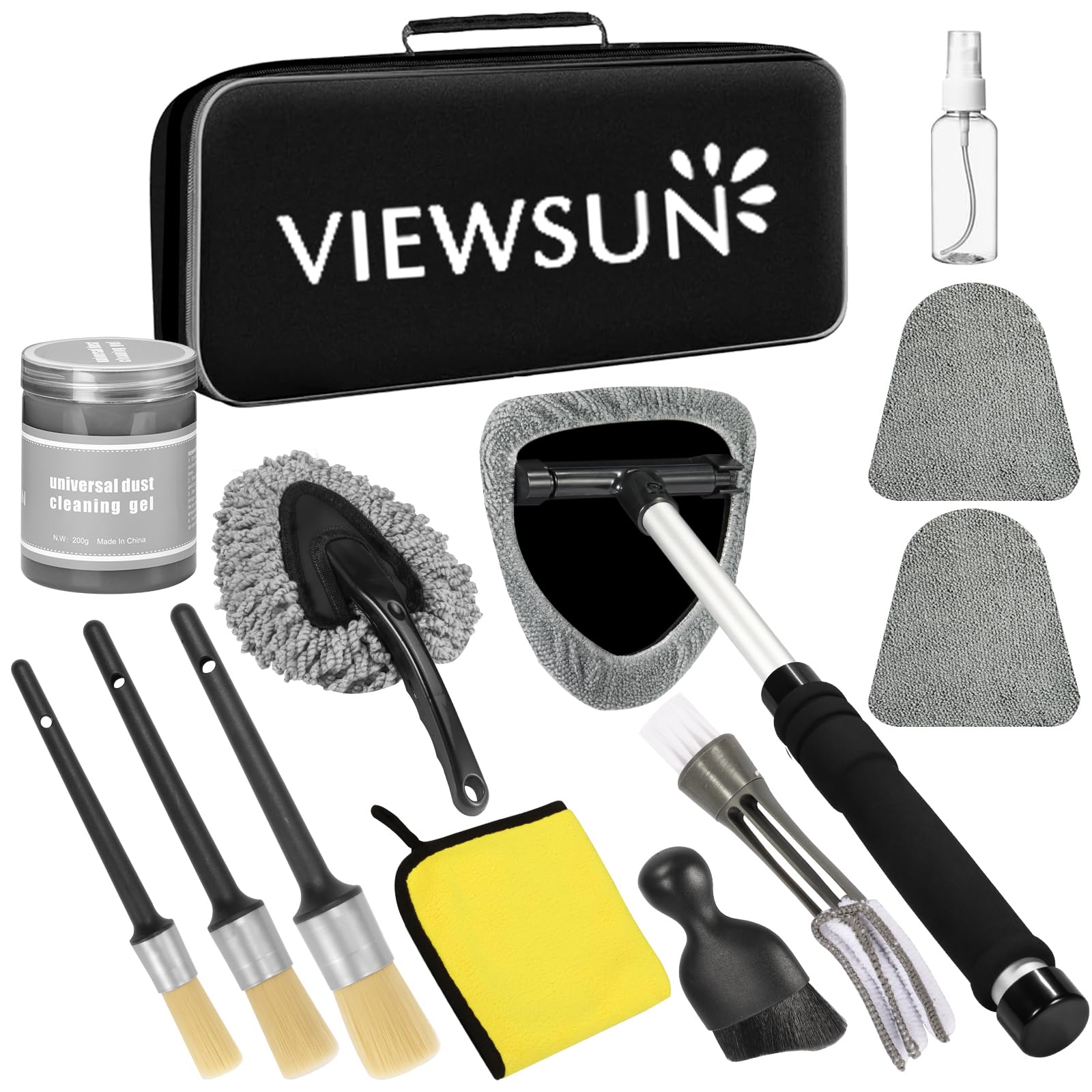 Viewsun Windshield Cleaner Tool, 13Pcs Car Interior Cleaning Kit, Car Detailing Kit Interior Cleaner, Car Detailing Brushes, Car Cleaning Gel, Inside