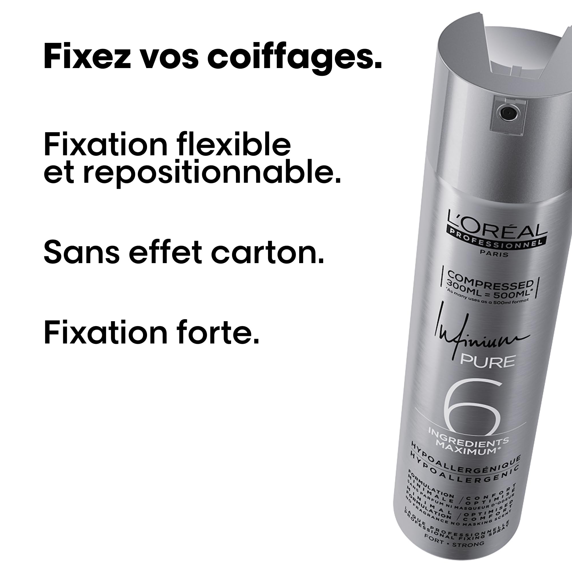L'OREAL PROFESSIONNEL - Laque Infinium Pure - Tenue Longue Durée - Formule Légère 6 Ingrédients, Sans Parfum & Hypoallergénique - Toucher Naturel & Cheveux Brillants - 300 ml