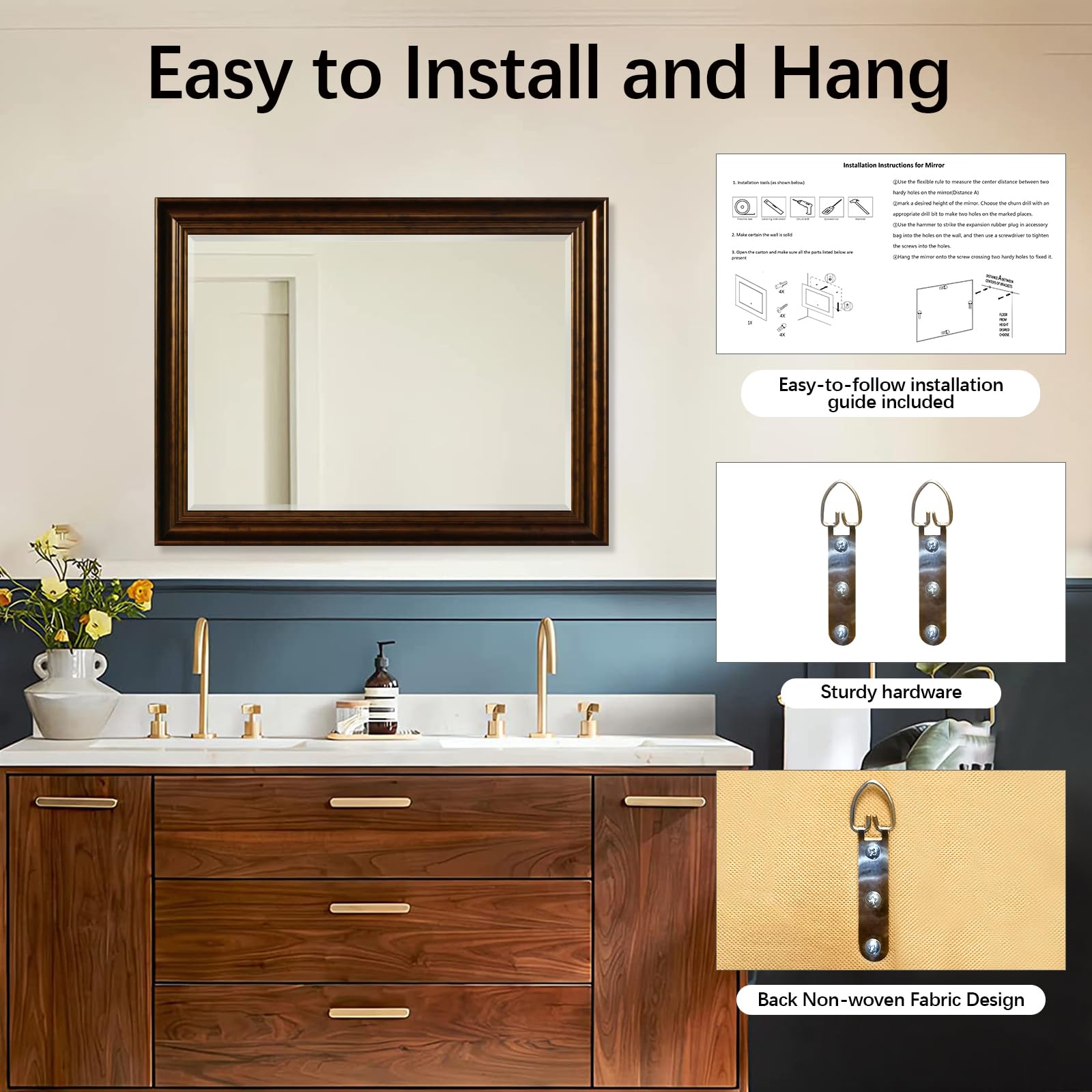 Espejos rectangulares de pared de 32 x 24 pulgadas, espejo de tocador o espejo de decoración de pared, espejo de baño para pared, decorativo para sala de estar, entrada (horizontal/vertical)