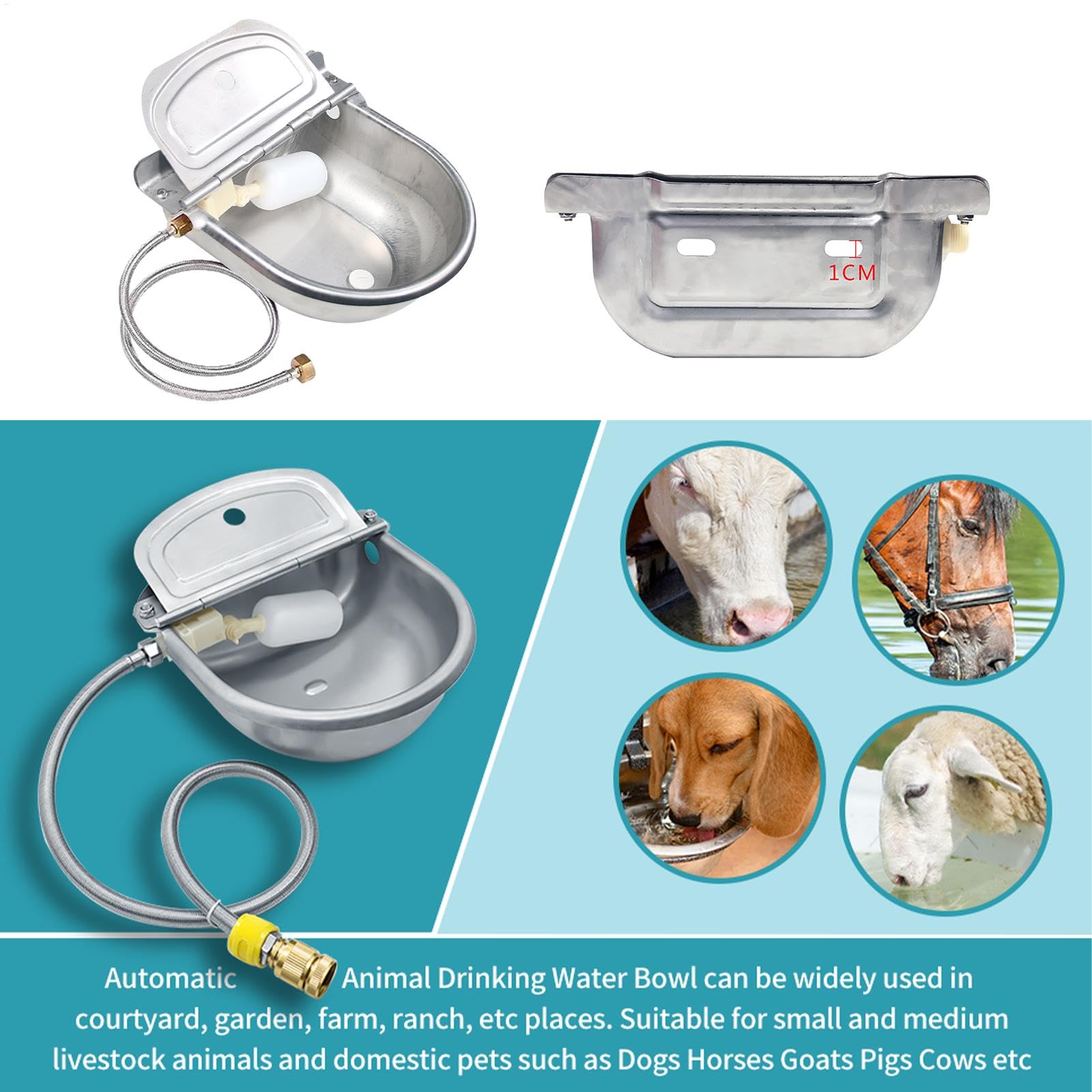 Bebedero automático para Perros, Bebedero automático de Acero Inoxidable | bebedero de ganado ajustable para animales de granja, perros, cerdos, ganado, ovejas
