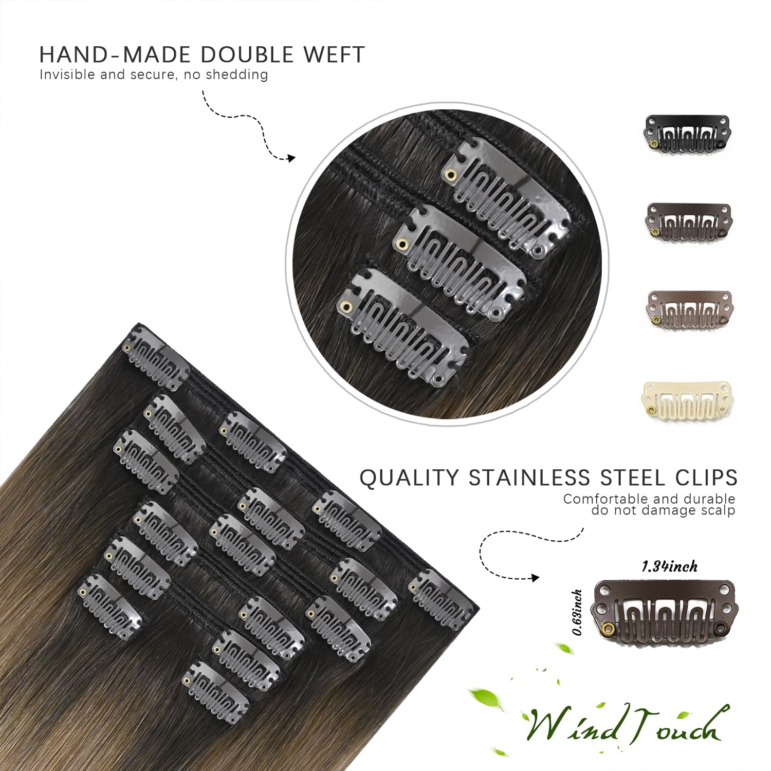 WindTouch Clip in Hair Extensions Human Hair, 15 Inch 75g #4 Medium Brown Hair Extensions for Women Real Human Hair Clip in, Remy Human Hair Extensions Clip ins, Soft Natural Straight — view 79