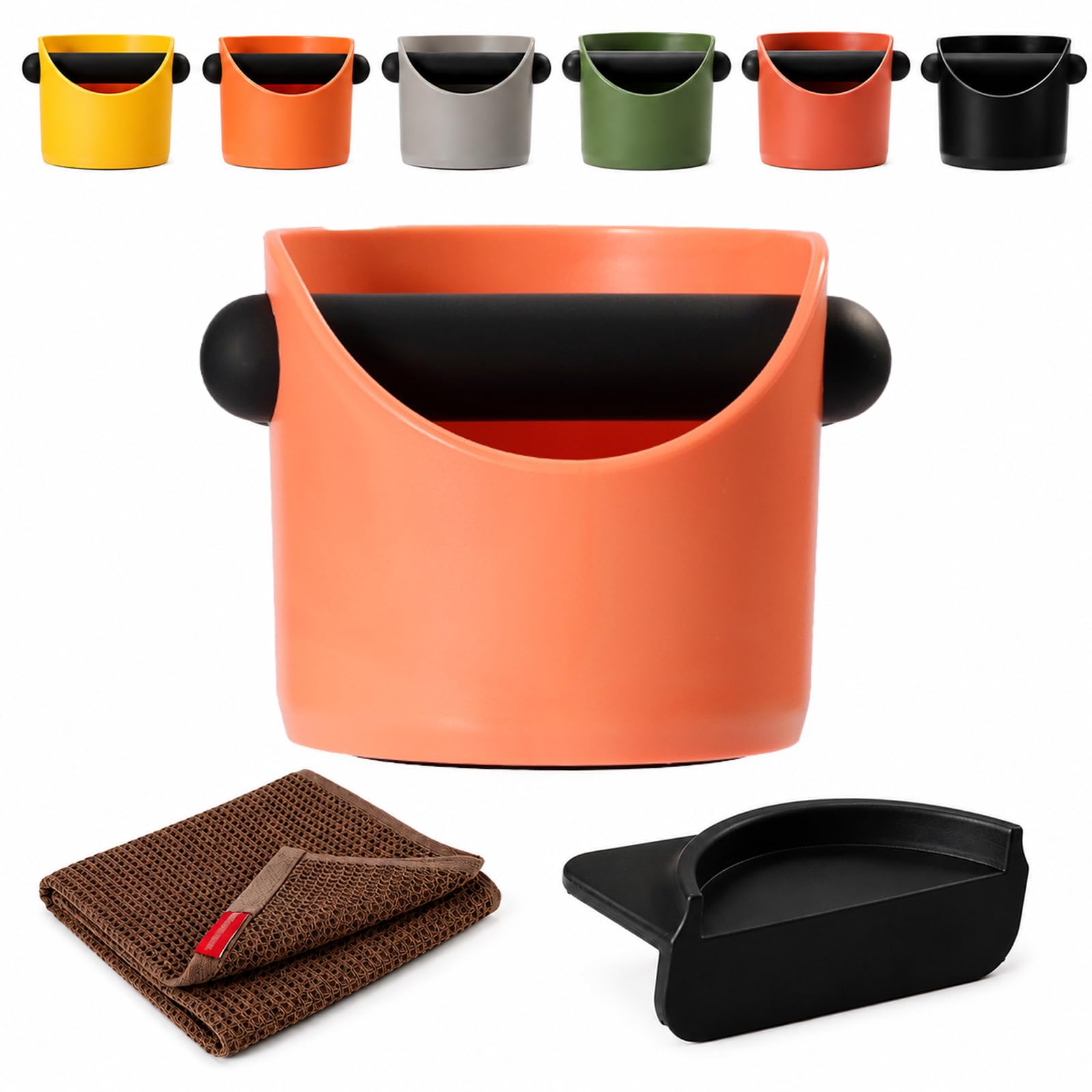 AURALIN Round Coffee Knock Box with Tamping Mat Orange Removable Rubber Bar