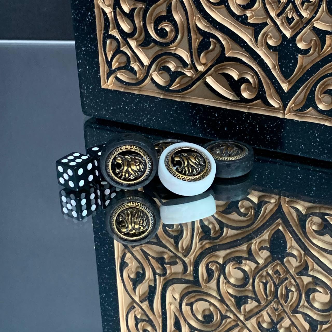 Luksusowy backgammon z kamienia akrylowego – ręcznie robiona gra strategiczna 47 × 23 cm torba i wartość edukacyjna Rozmiar: 47 cm (18,5 cala)
