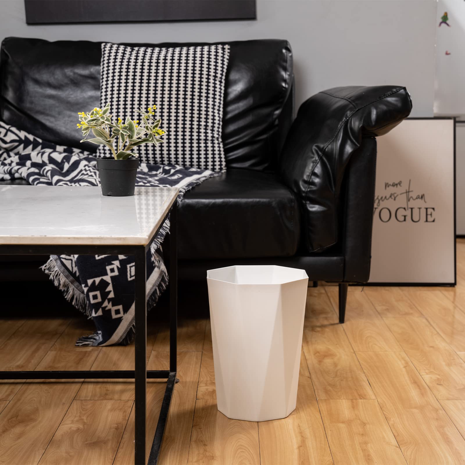 Cubo de basura de plástico de 12 L, contenedor de basura, cesta de papel, organizador de oficina para dormitorio, oficina en casa, 6 unidades blancas