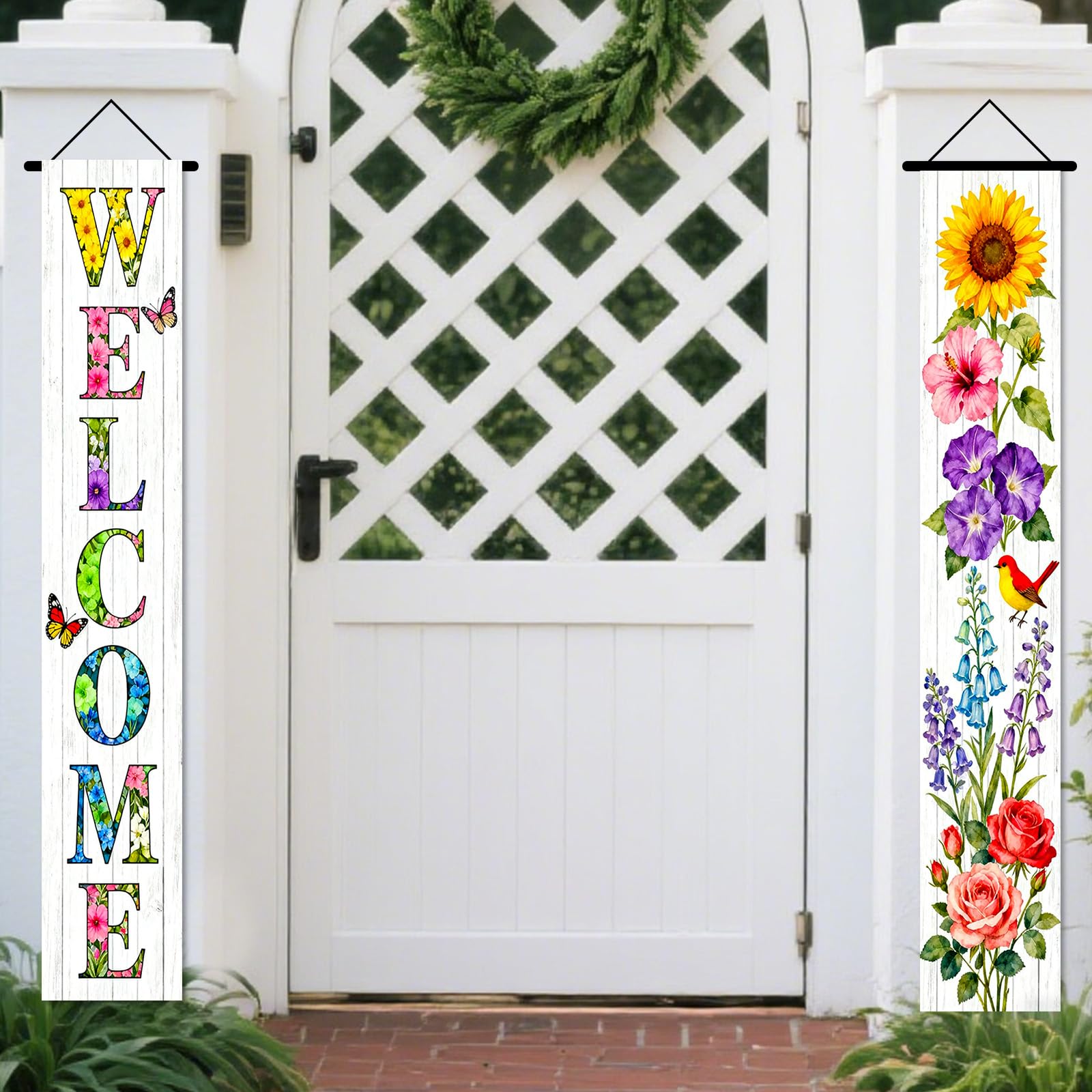 Nuxovilar Welcome Floral Bird Porch Banners 12x70 Inches Polyester