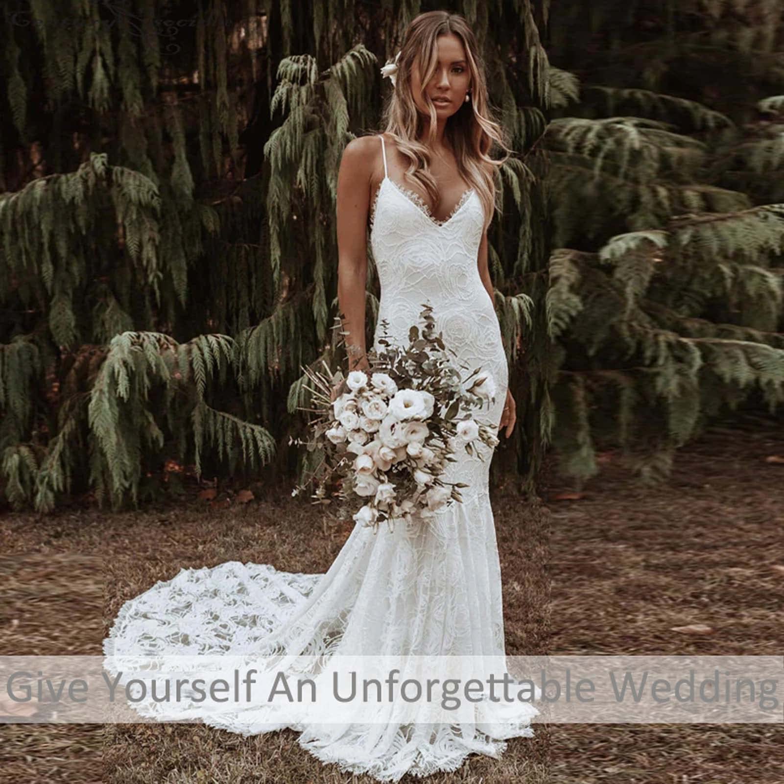 Vestido de Novia con Patrón de Flores, Vestido de Noche con Falda de Playa de Doble Cuello V, Blanco, 16