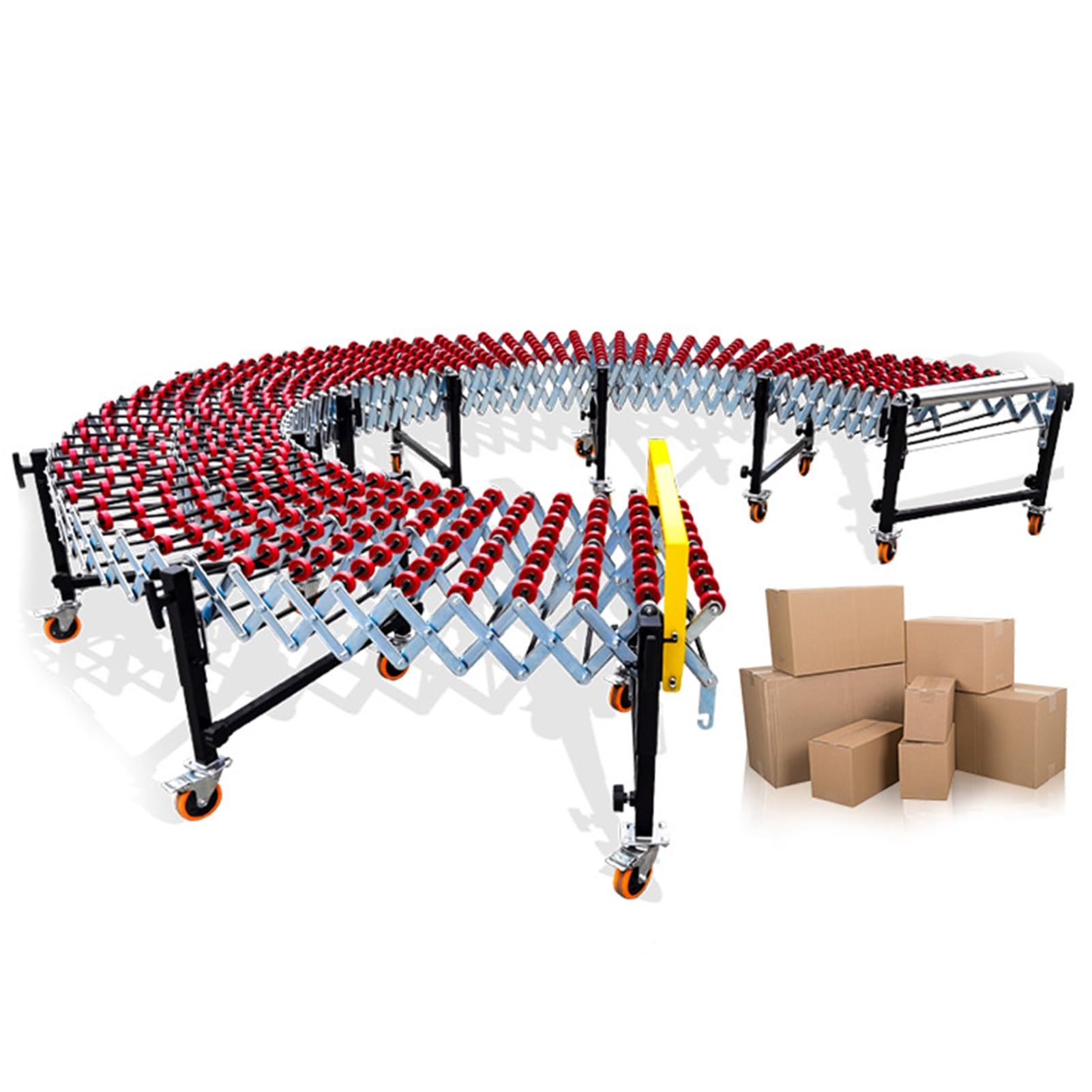 Rullo trasportatore telescopico per lo scarico del magazzino, nastro trasportatore portatile senza alimentazione con rotazione flessibile a 360°, supporto a rulli pieghevole per collegamento