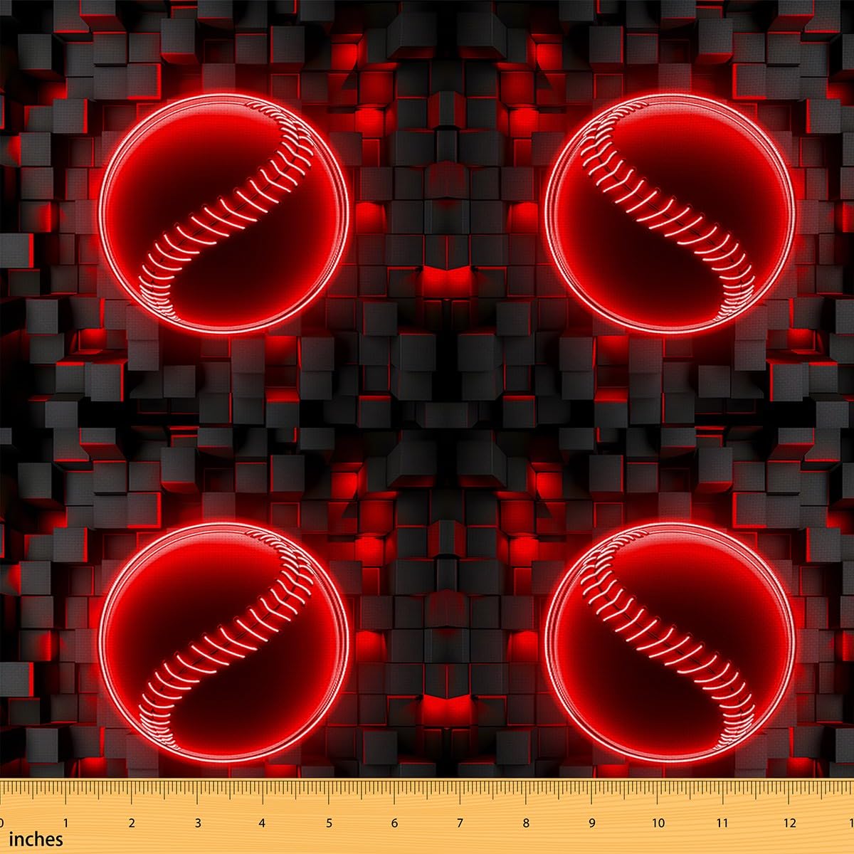 Loussiesd Red and Black Fabric by The Yard 1 Yard (L92*W150cm) Kids Baseball Upholstery Fabric for Chairs Rugby Sports for Home DIY Projects, Waterproof Indoor Outdoor Decor Set for Baseball Gaming