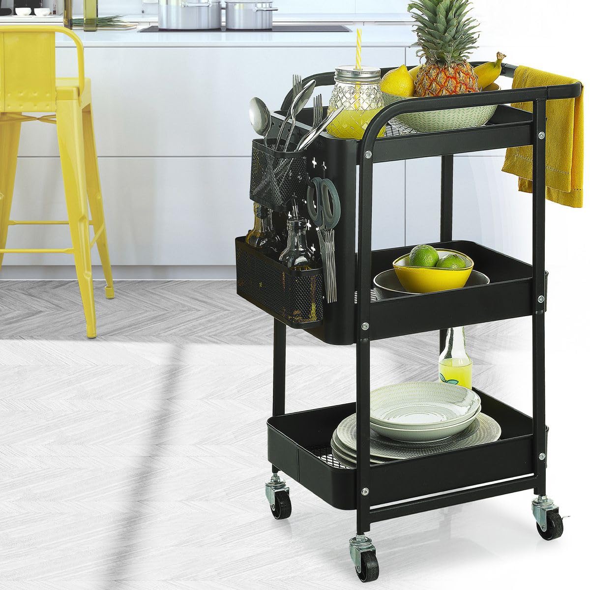 5Five Desserte métal Noir roulettes 52 cm