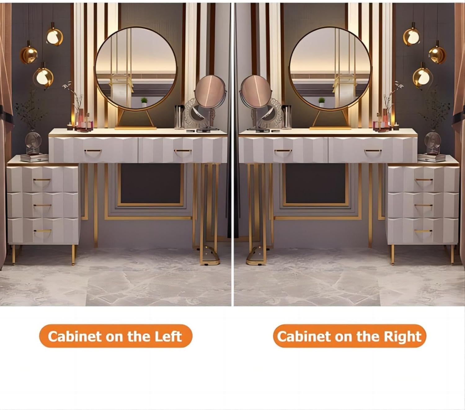 Vanity with cabinet on left and right options