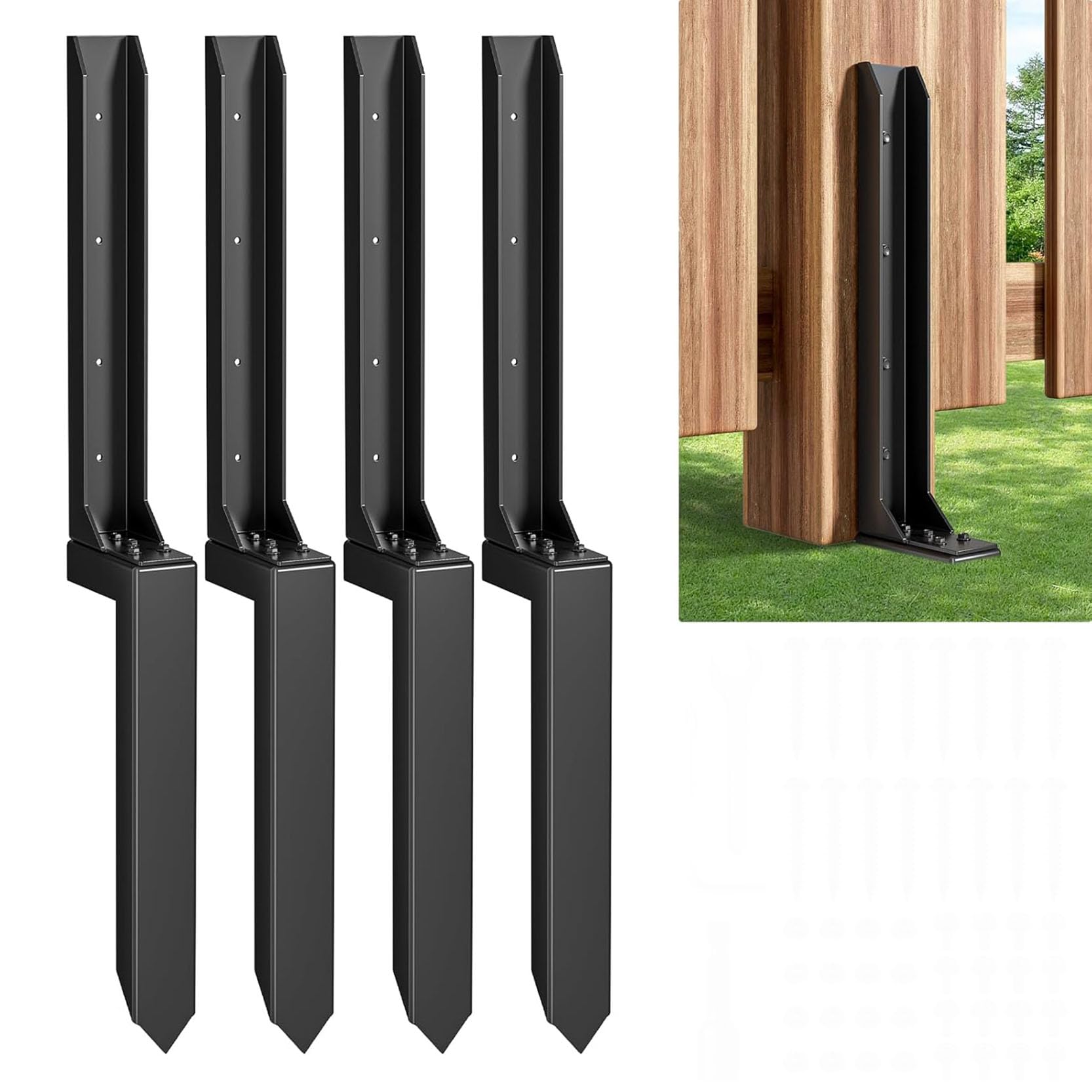LQSYBHD Fence Post Repair Kit Heavy Duty Steel Fence Post Anchor Ground Spike Fence Post Repair Spike Ground Spike for Quick Fix Broken Wood Posts and Fixed Fence Posts(Size:Separation-4B)