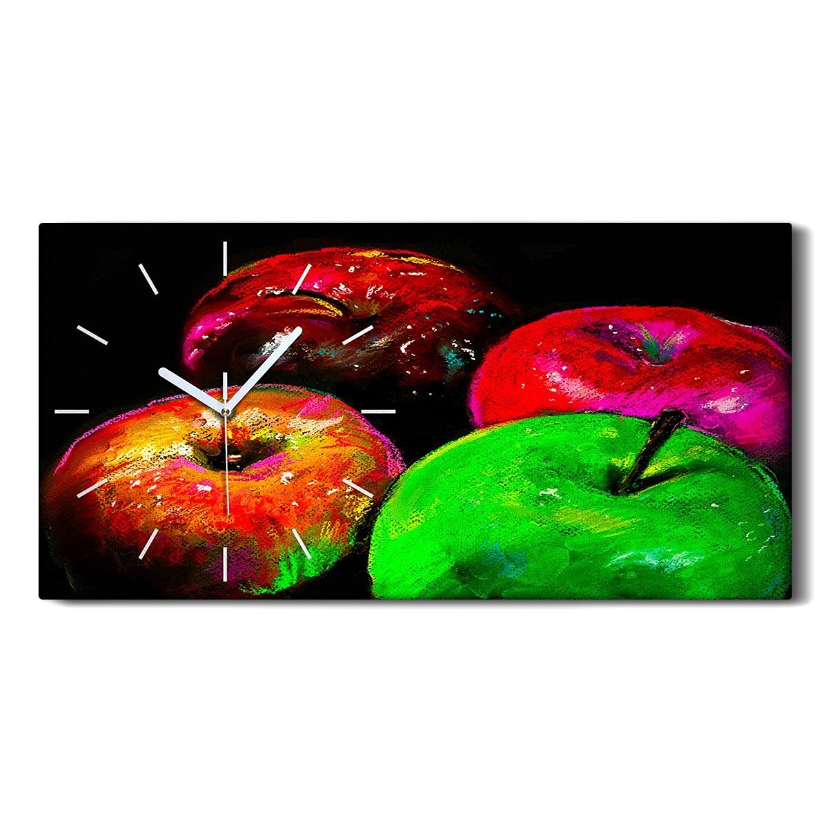 Horloge sur toile moderne des pommes 60x30cm pour décoration salon