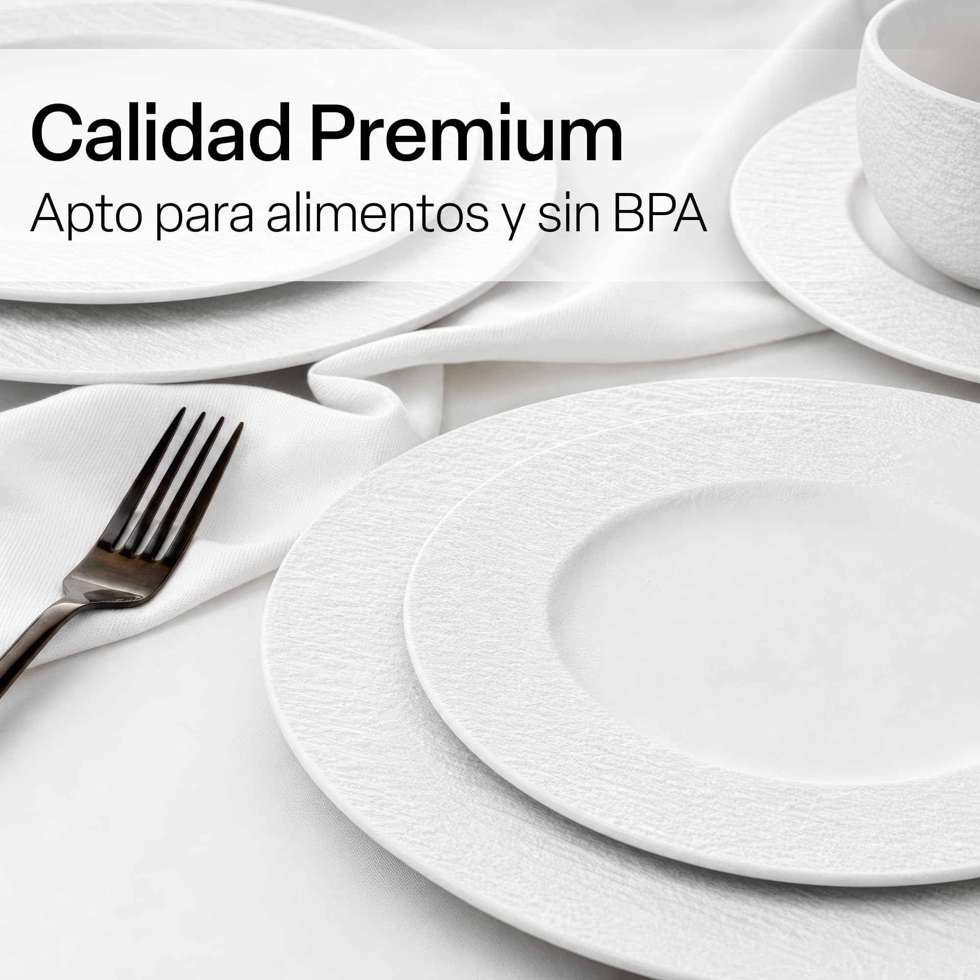 MIAMIO - Vajilla Completa 12 Piezas, Juego de Platos Cerámica, Cuencos, 4x Platos Llanos 28 cm, 4x Platos Postre 23 cm, 4x Boles 750 ml - Apto para Microondas y Lavavajillas - Colección Oasis (Blanco)