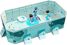 プール 大型 空気入れ不要 折り畳み式 深い 四角い 収納便利 子供 大人 水遊び 家庭用 大人用 自宅用 庭 ベランダ 室内 砂場 庭 猛暑対策 (160x120x47cm, グリーン)