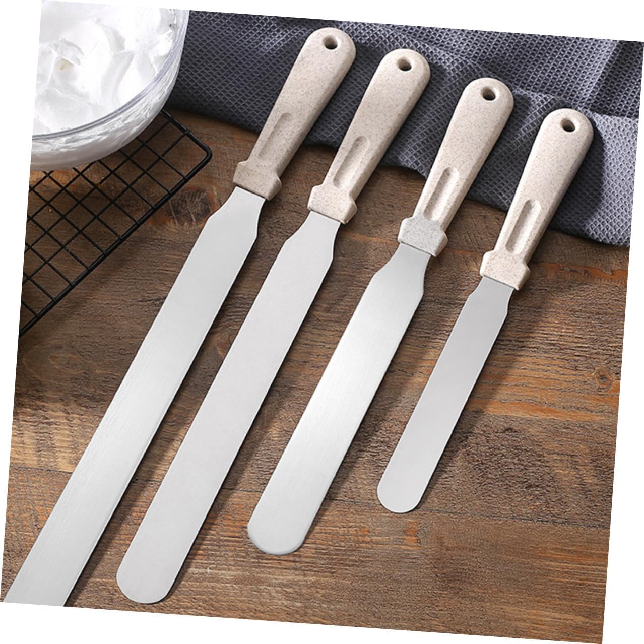 3pcs Cake Baking Spatula Set, Wheat Straw Scraper Stainless Steel