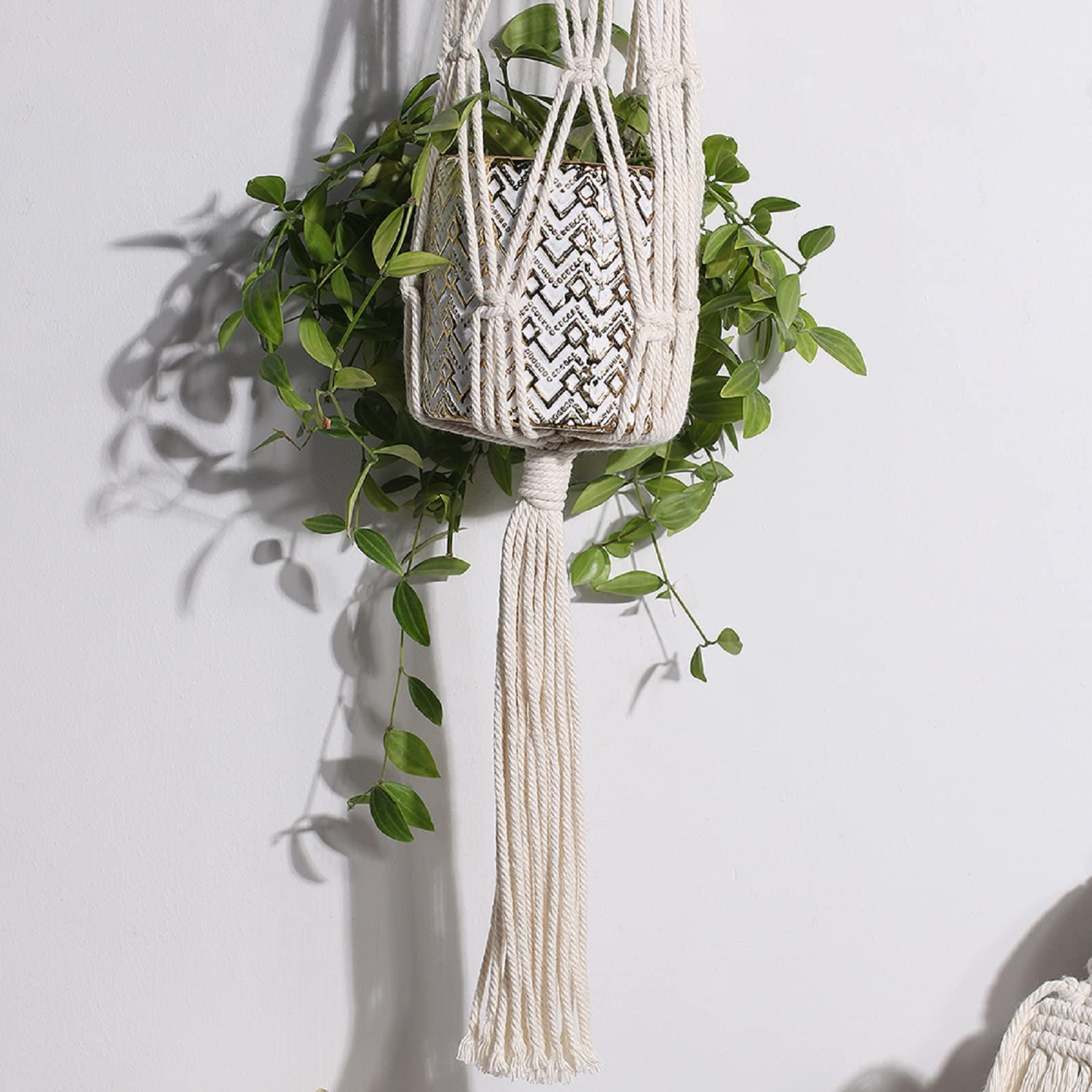 XXXFLOWER Makramee-Pflanzenaufhänger Set – 3 Stück, Mit Haken, Handgewebt Aus Baumwolle, Boho-Deko