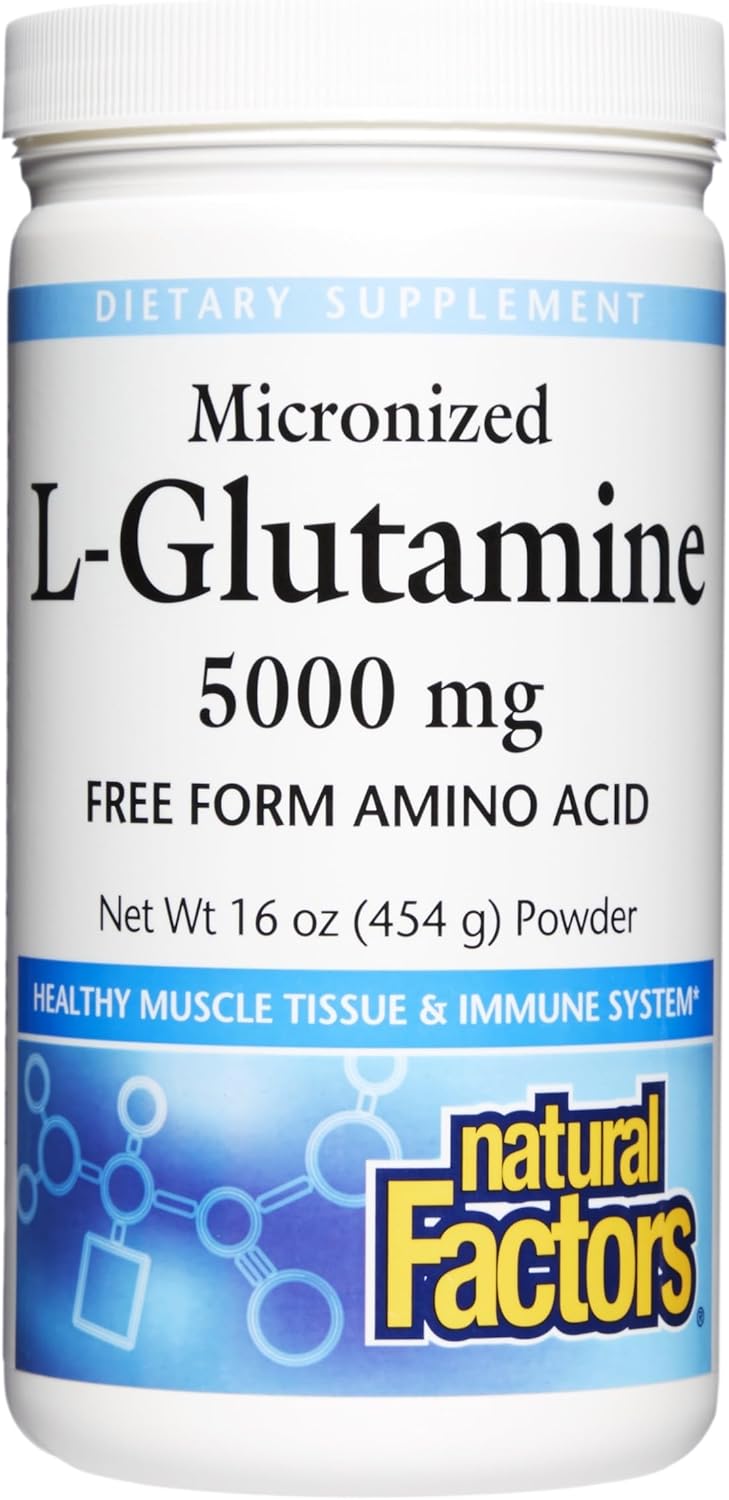 Natural Factors Micronized L-Glutamine 5,000 mg Powder - Easy Absorption Gut Health Support Supplement - Powder Amino Acid Supplement Supports Muscle Recovery - 16 oz (90 Servings)