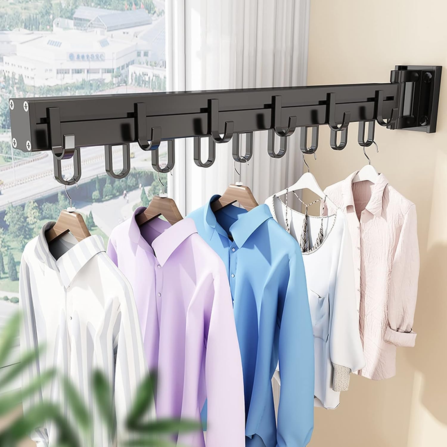 This Clothes Airer Indoor Wall Mounted Clothes Rack,Folding Retractable Drying Rack Clothing,Clothes Drying Rack Indoor,Metal Hanging Drying Rack Space Saver for Laundry,Bathroom,B