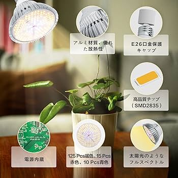 植物育成ライト 15W 6000K 3個 白色 太陽光 フルスペクトルLED08 植物育成ライト 15W 6000K 3個 白色 太陽光 フルスペクトルLED08