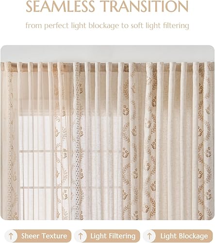 Miniatura 6 de jinchan Belrose - Cortinas traslúcidas de lino para sala de estar, 84 pulgadas de largo, cortinas bordadas florales de gasa transparente para