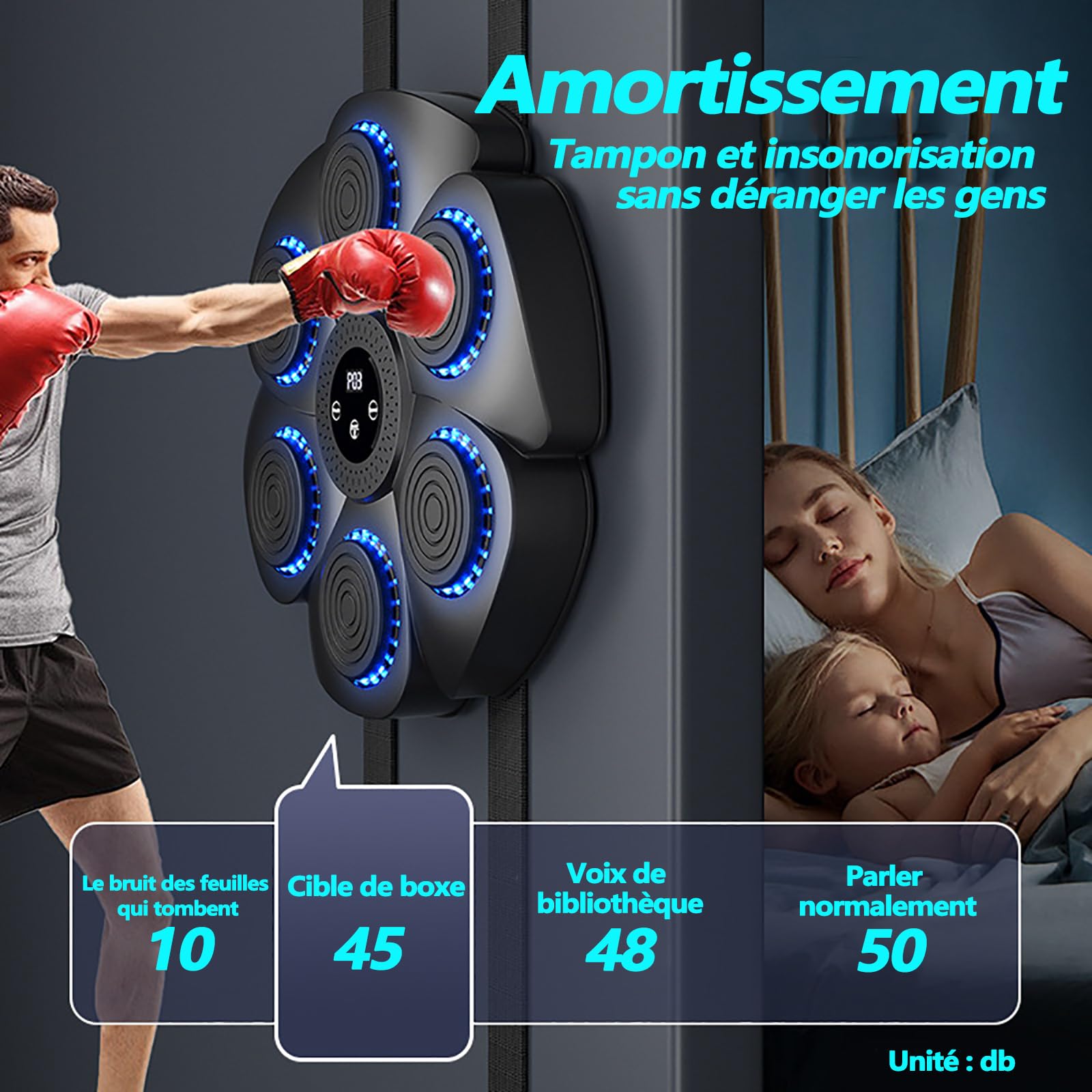 PZCC Machine à Boxe Musicale, 2024 Nouvelle Machine de Boxe Murale Intelligente -Bluetooth avec Gants de Boxe Adultes Enfants, 9 Le Mode de Vitesse et de décompte
