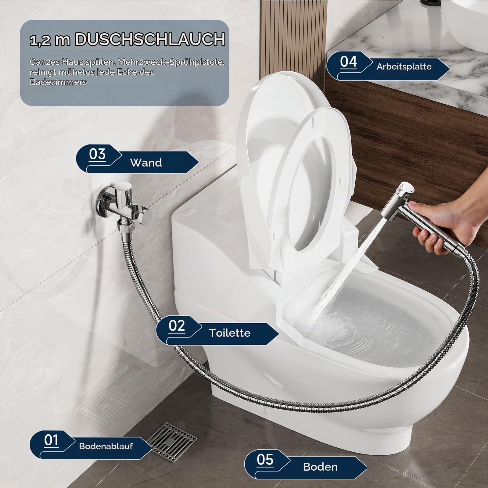 Bidet handbrause,Chrom toiletten dusche,2 Wasserstrahl-Modi,Kein Drücken Erforderlich,Multifunktionale bidet brause,Toilettendusche mit Halter und Schlauch,Für die Badezimmerreinigung