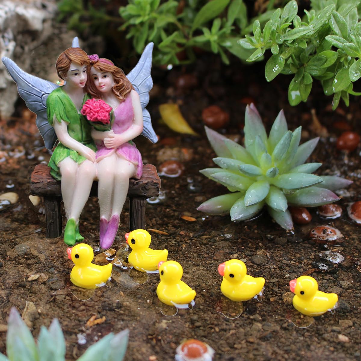 Statuette In Miniatura Con Gufi E Fata - Set Da Giardino In Resina - 6