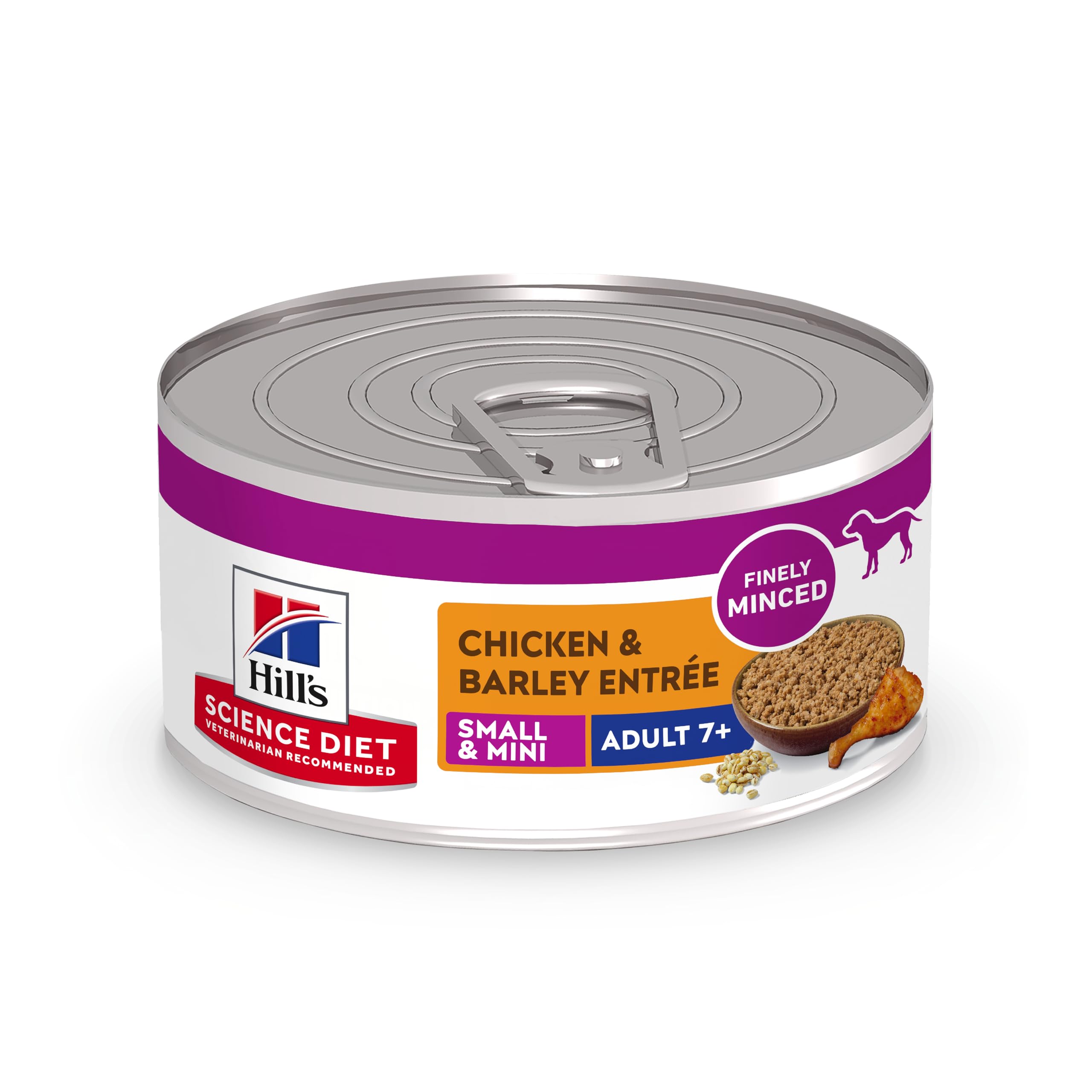 Hill's Science Diet Small & Mini, Senior Adult 7+, Small & Mini Breeds Senior Premium Nutrition, Wet Dog Food, Chicken & Barley Loaf, 5.8 oz Can, Case of 24