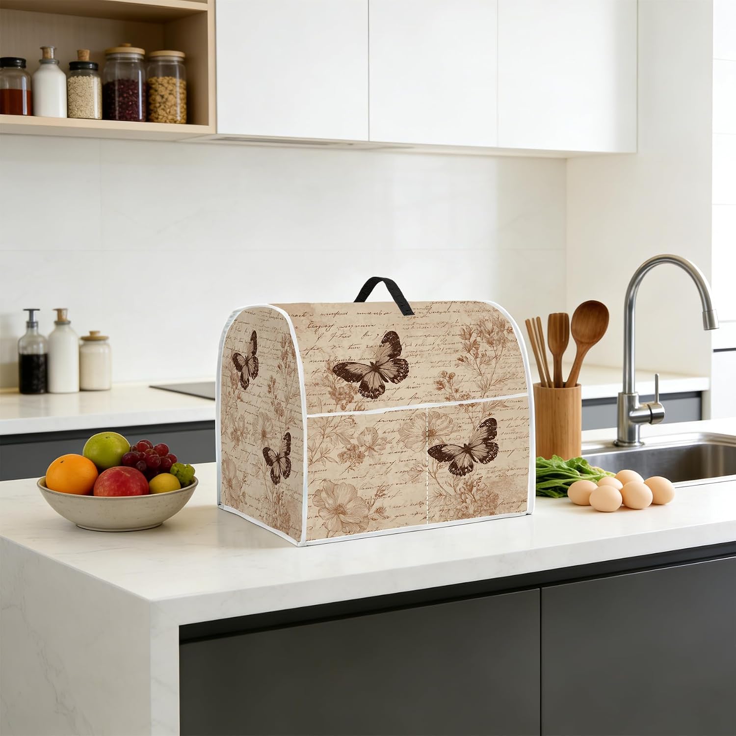 Stand Mixer Dust Cover with Handle & Pocket, Large 6-8 Qt Appliance Protector for Kitchen, Durable & Easy to Clean, Floral Farmhouse Vintage Design