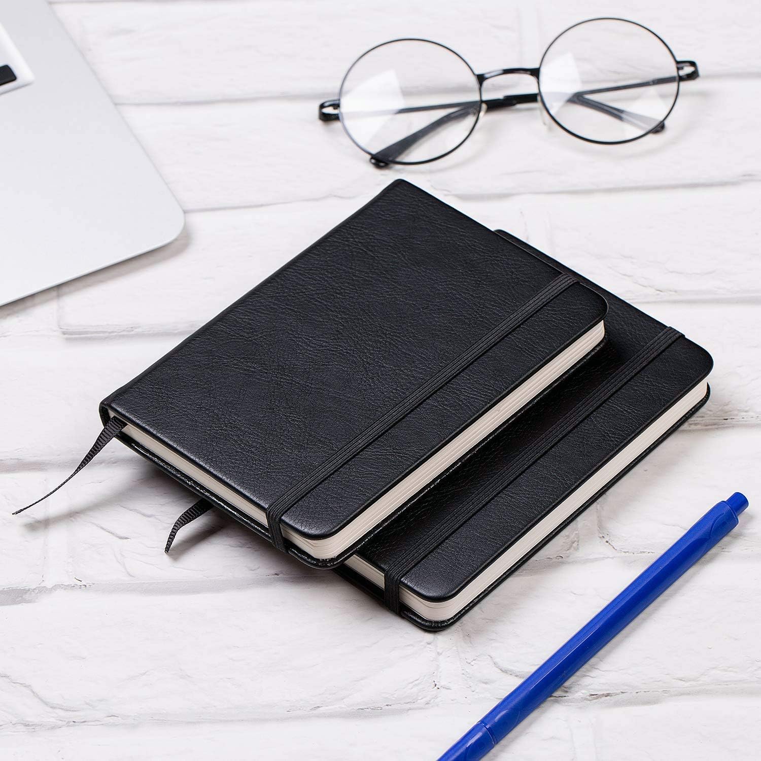 Ruled Pocket Notebook Journals - 2 Pack Ruled/Lined Notebooks, 5.7 × 4.1 in, Premium Thick Paper Faux Leather Classic Writing Notebook
