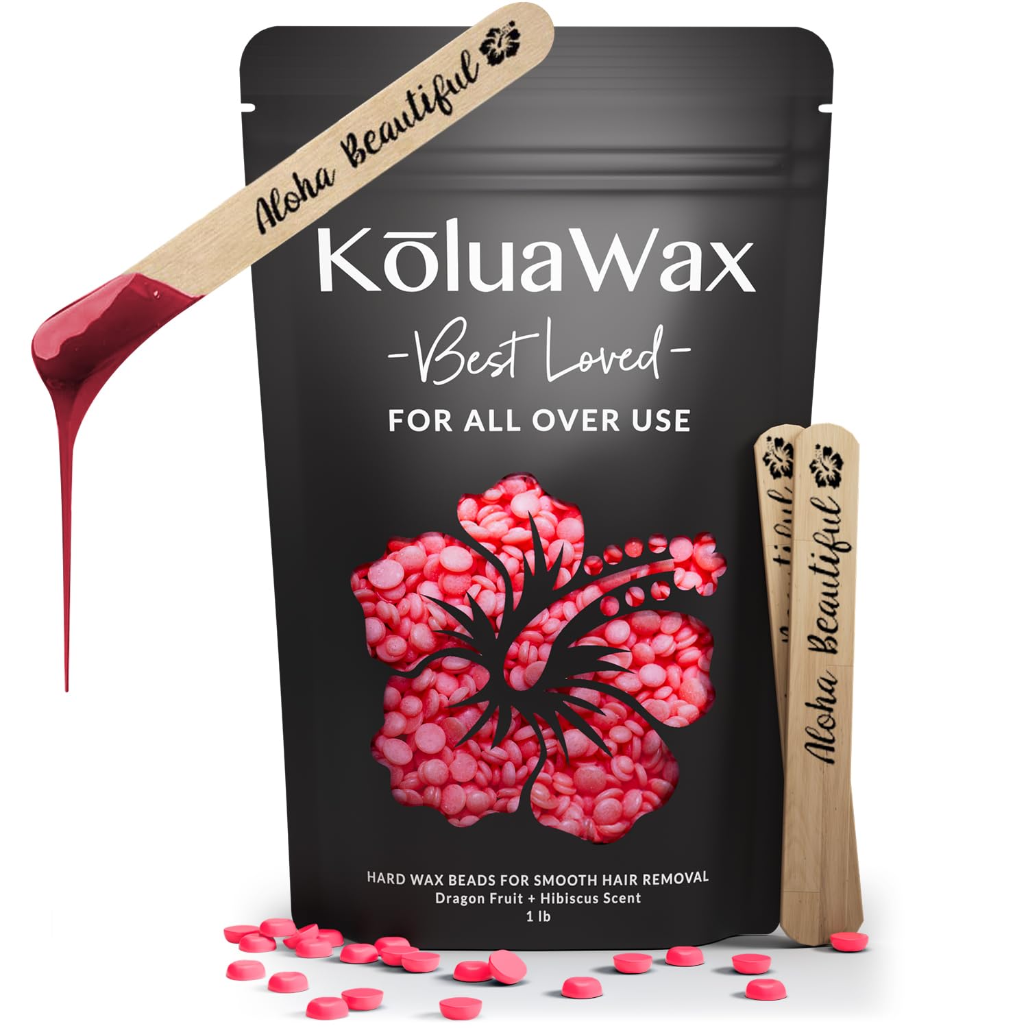 KoluaWax Hard Wax Beads for Hair Removal (All In One Body Formula) Our Versatile Pink Best Loved for Face, Bikini, Legs, Underarm, Back, Chest. Large Refill Pearl Beans for Wax Warmer Kit.