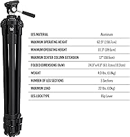 Vista 3 de Kit de Trípode Vortex Optics High Country II - Trípode de Aluminio, Cabeza Panorámica de 2 Vías, Carga Máxima de 22 lb, Pies de Goma - Garantía