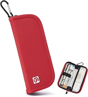 ALLCAMP Hard Shell Medical Travel Case - Insulated Emergency Medical Kit with Compartments for Allergy & Diabetes Medications, 2 Pens & Emergency Supplies, Carabiner Clip Included (Red)