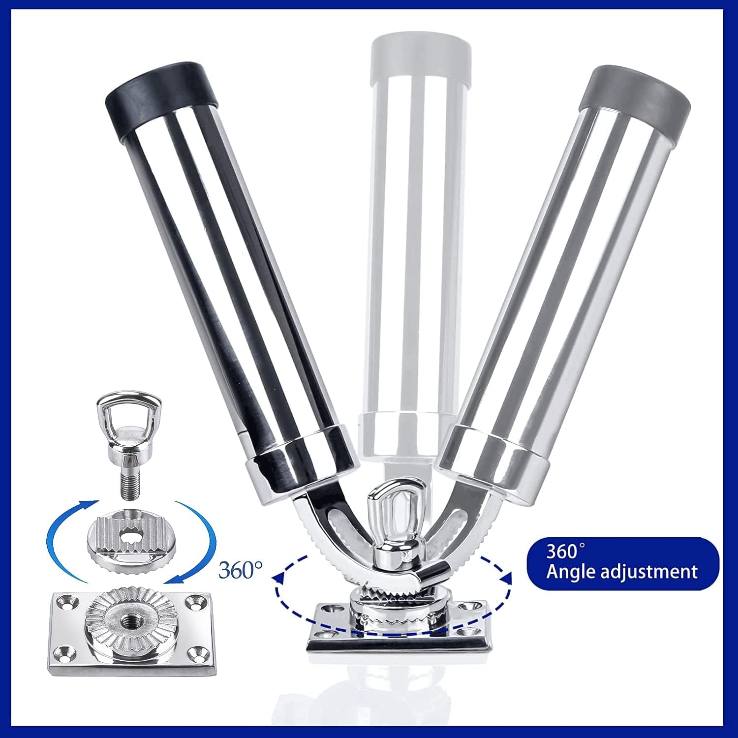 All Angle Deck-Mount Adjustable Fishing Rod Holder - 360° Adjustable - Flange Mount 90 Degrees, Marine Quality