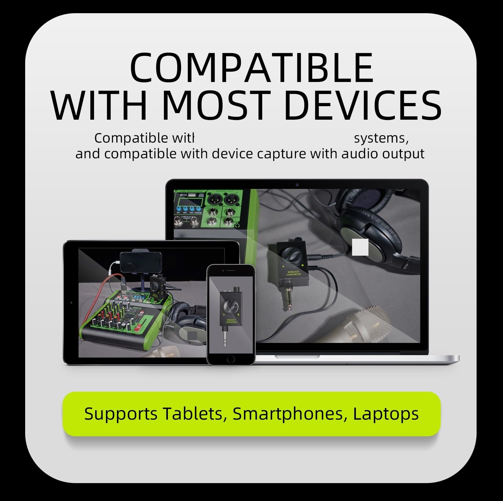 Mixer Audio, Adattatore for Streaming Live for Mixer Console DJ, dispositivi di Output supportano Smartphone, Laptop per Studio di Karaoke, Streaming e Registrazione