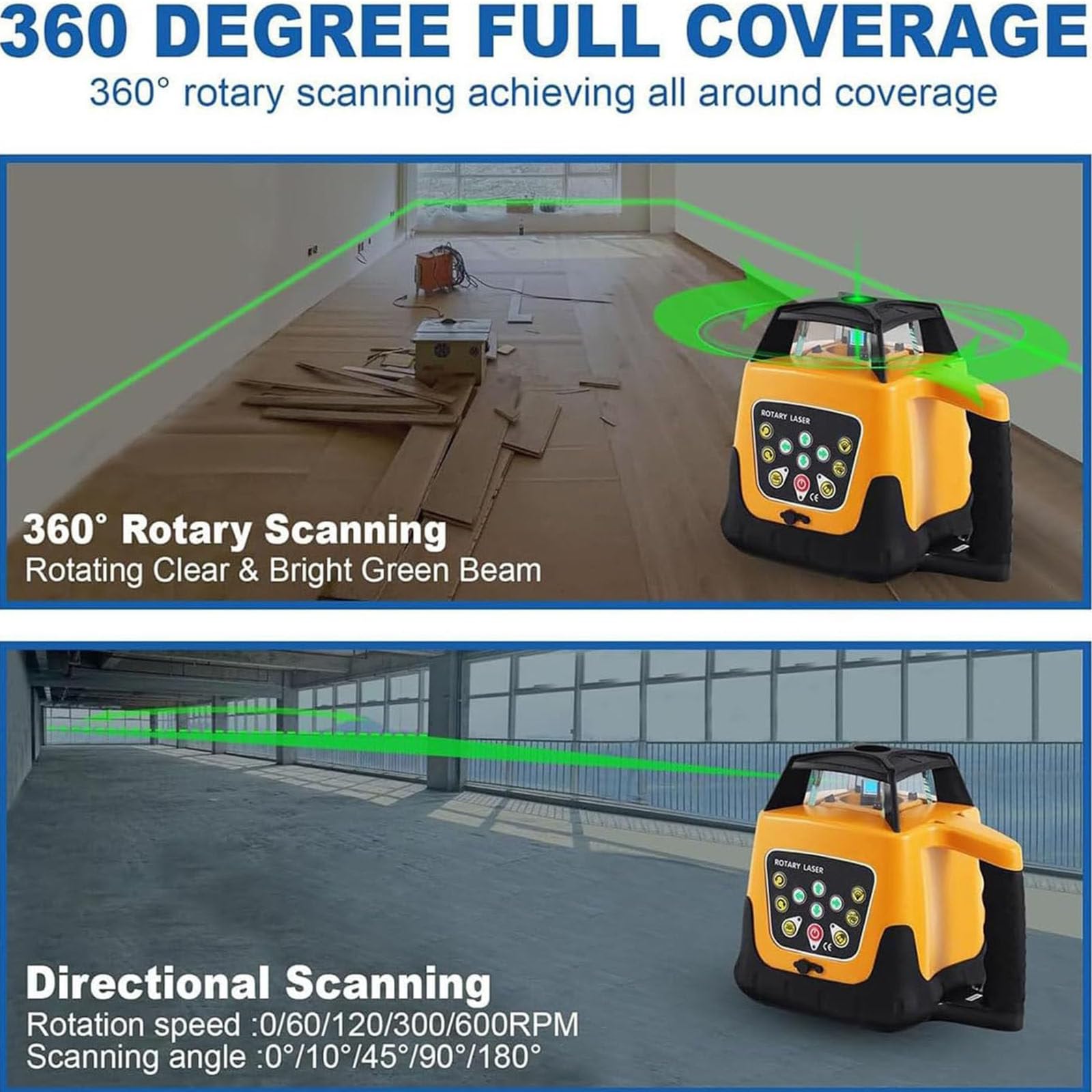 Nivel láser autonivelante Escaneo Giratorio 360° Vertical Horizontal 500 m para construcción Edificios Profesionales Albañilería Cercas Contratistas Cimientos,Red Beam