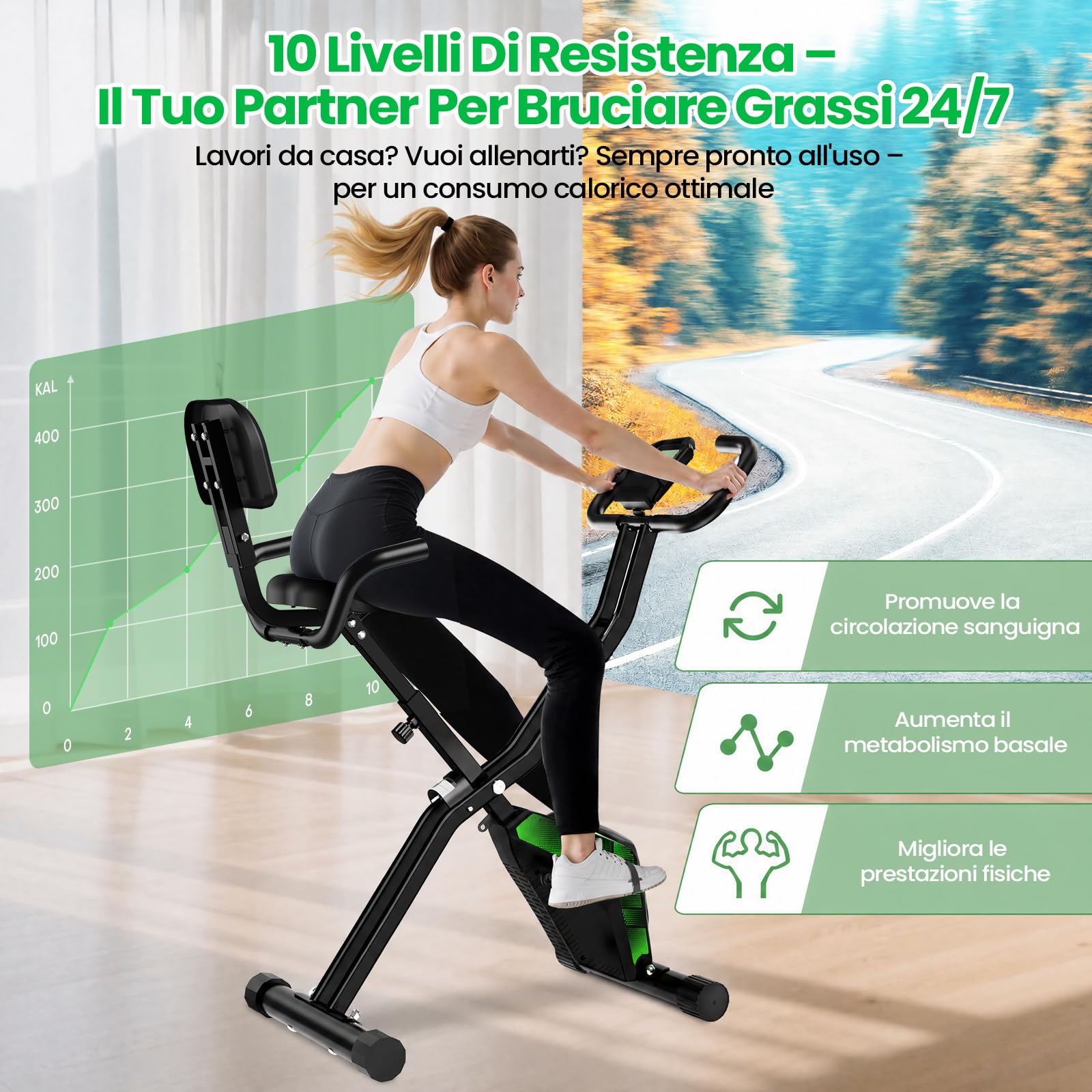 2026 Cyclette Pieghevole Silenziosa 3 in 1, Dotata di 10 Livelli di Resistenza Magnetica, Monitor LCD, Fascia Elastica e Sella Comoda