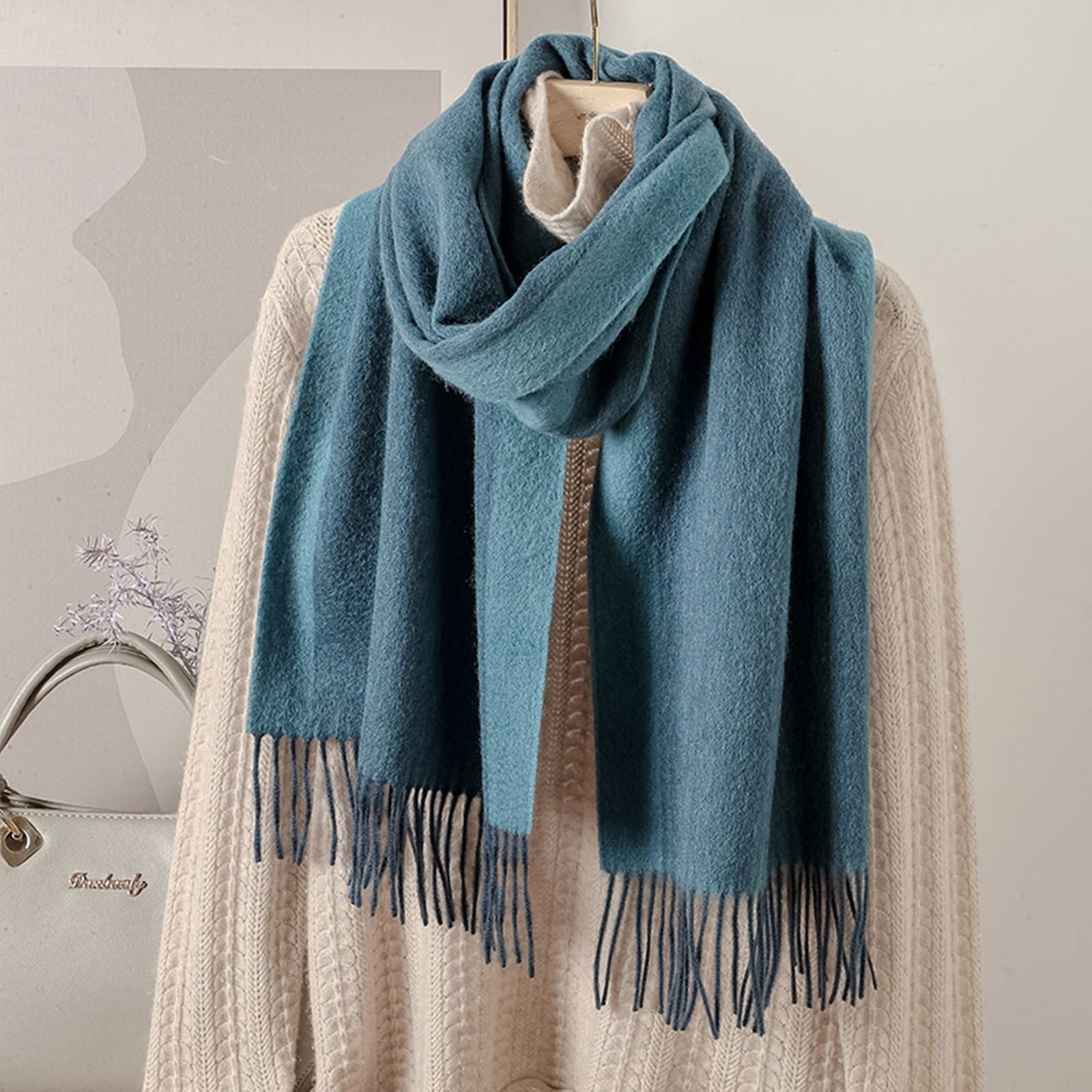 Scarf Cashmere, Bufanda de hombre de invierno bicolor amplia borla a rayas Scarf Unisex Cumpleaños Día de San Valentín Regalo de boda