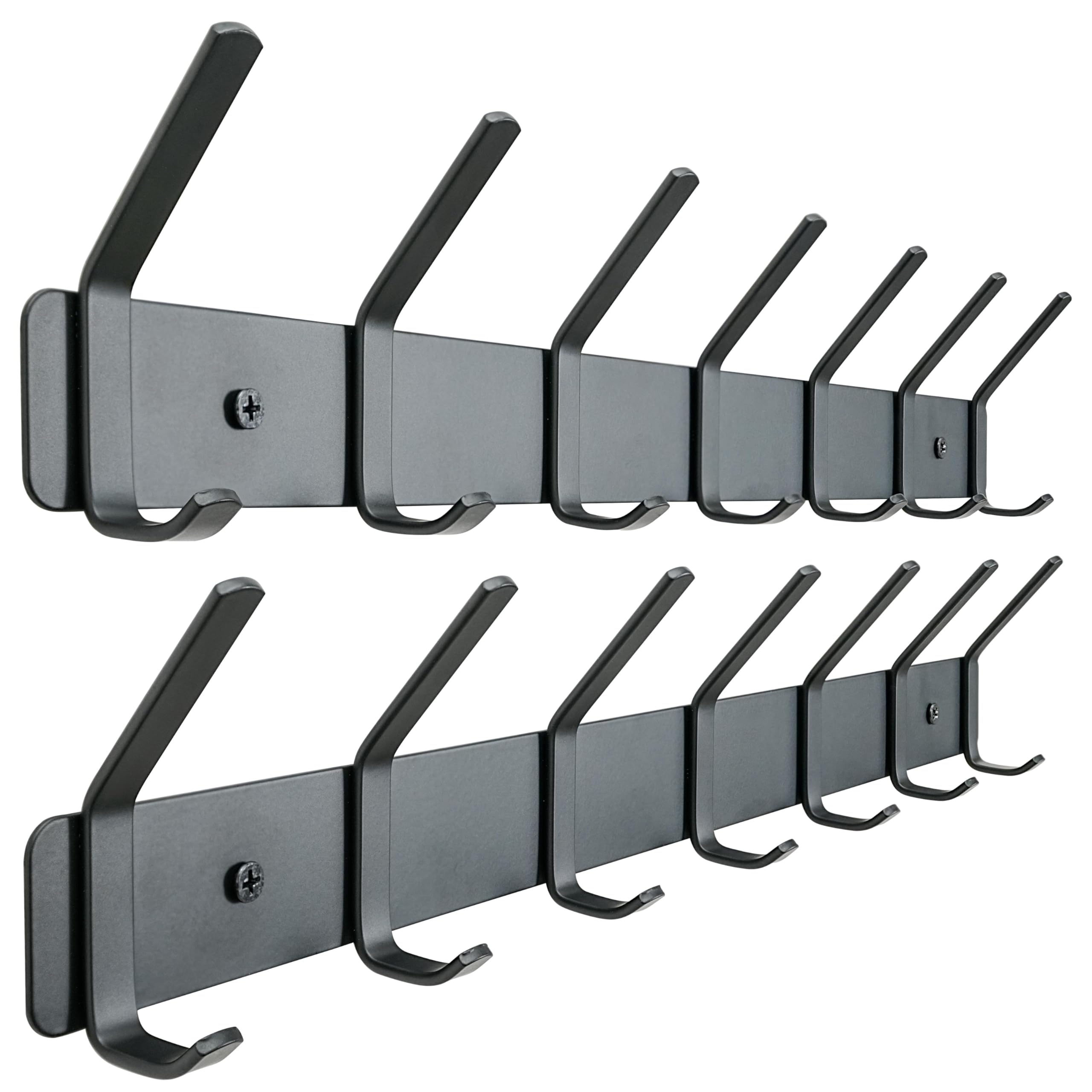 HONSKY Coat Rack Wall Mounted, Towel Rack, Metal Wall Coat Hanger with 7 Double Hooks (14 Hooks), for Hanging Coat Hat, Bag