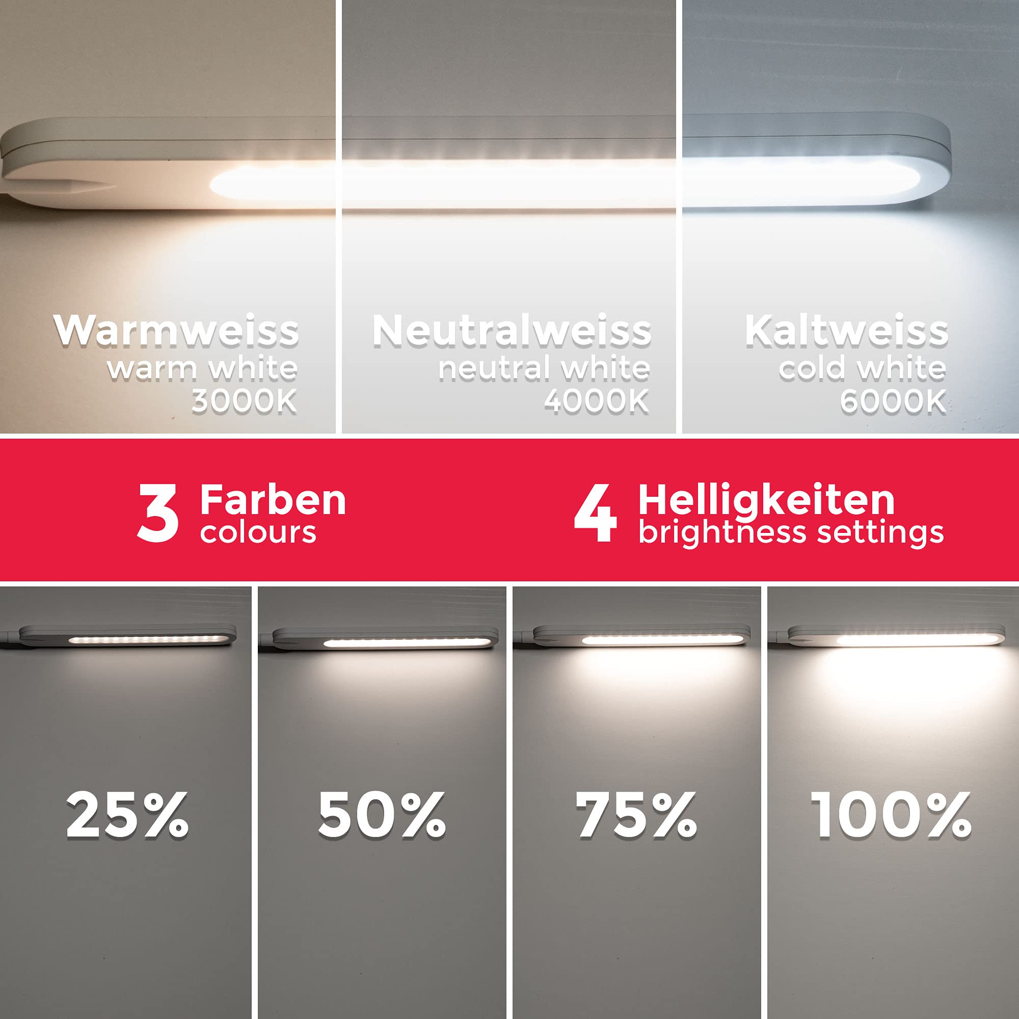 B.K.Licht Lampada da terra LED, piantana dimmerabile su 4 livelli, luce calda neutra o fredda, altezza d'uso 1,35m, 6,5W, 600Lm, orientabile, lampada a stelo touch moderna, bianca IP20