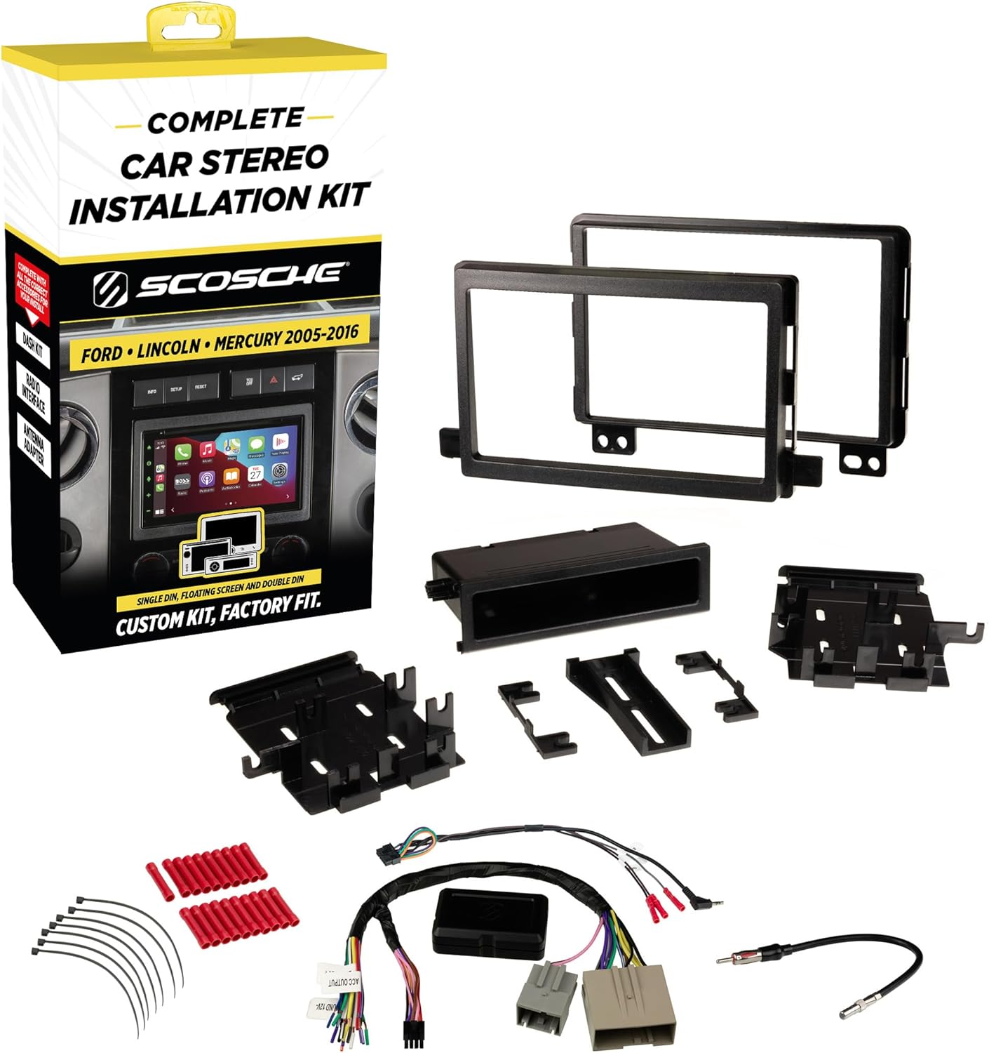 Scosche FD0514DDCS Double DIN Radio Install Dash Kit Compatible with Select 2005-16 Ford, Lincoln or Mercury Vehicles - Complete Car Stereo Installation Kit - See Fit Guide Image to Verify Vehicles