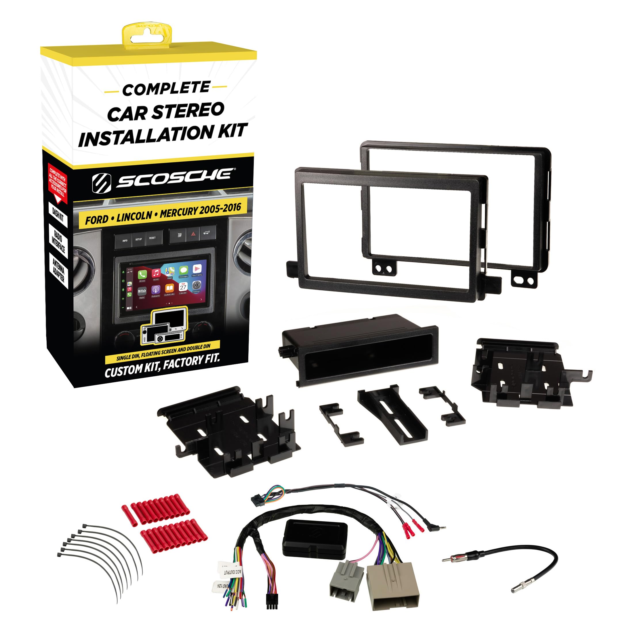 Scosche FD0514DDCS Double DIN Radio Install Dash Kit Compatible with Select 2005-16 Ford, Lincoln or Mercury Vehicles - Complete Car Stereo Installation Kit - See Fit Guide Image to Verify Vehicles