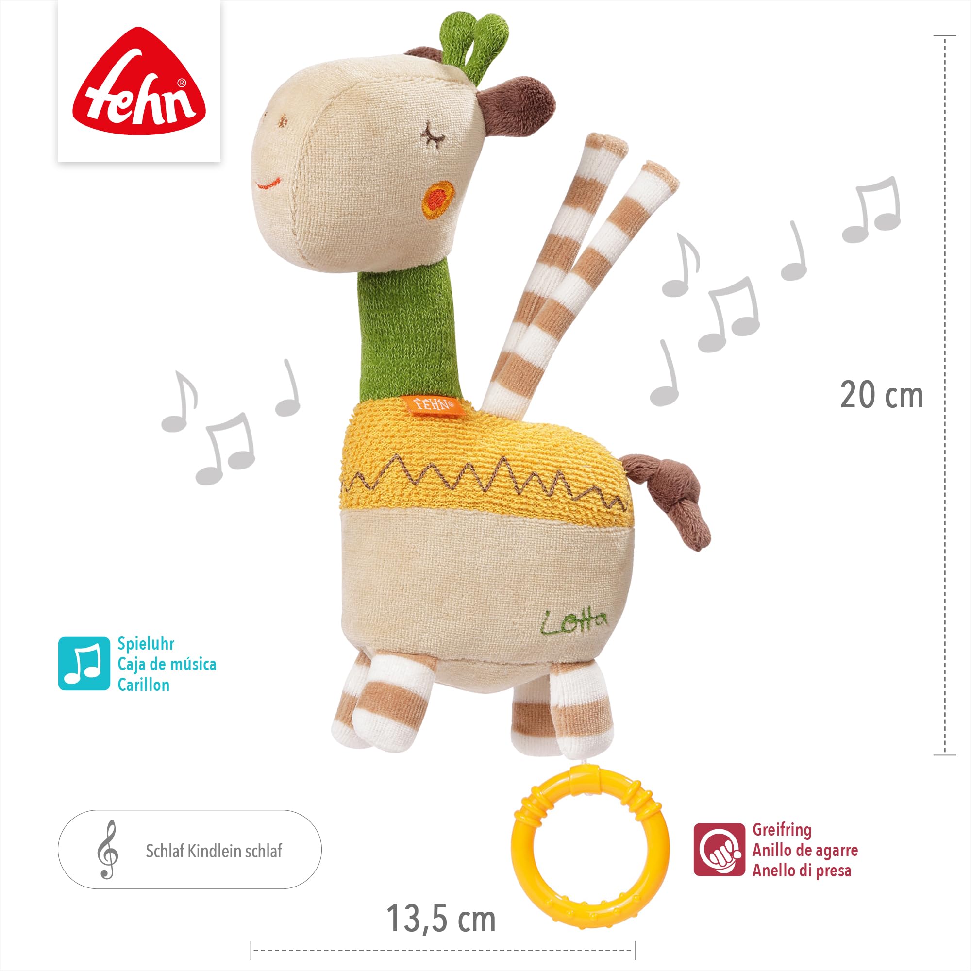 Fehn carillon giraffa - peluche e aiuto per addormentarsi: Carillon a carica con dolce melodia Dormi, bambino, dormi calma in ogni situazione -per neonati e bambini da 0 mesi