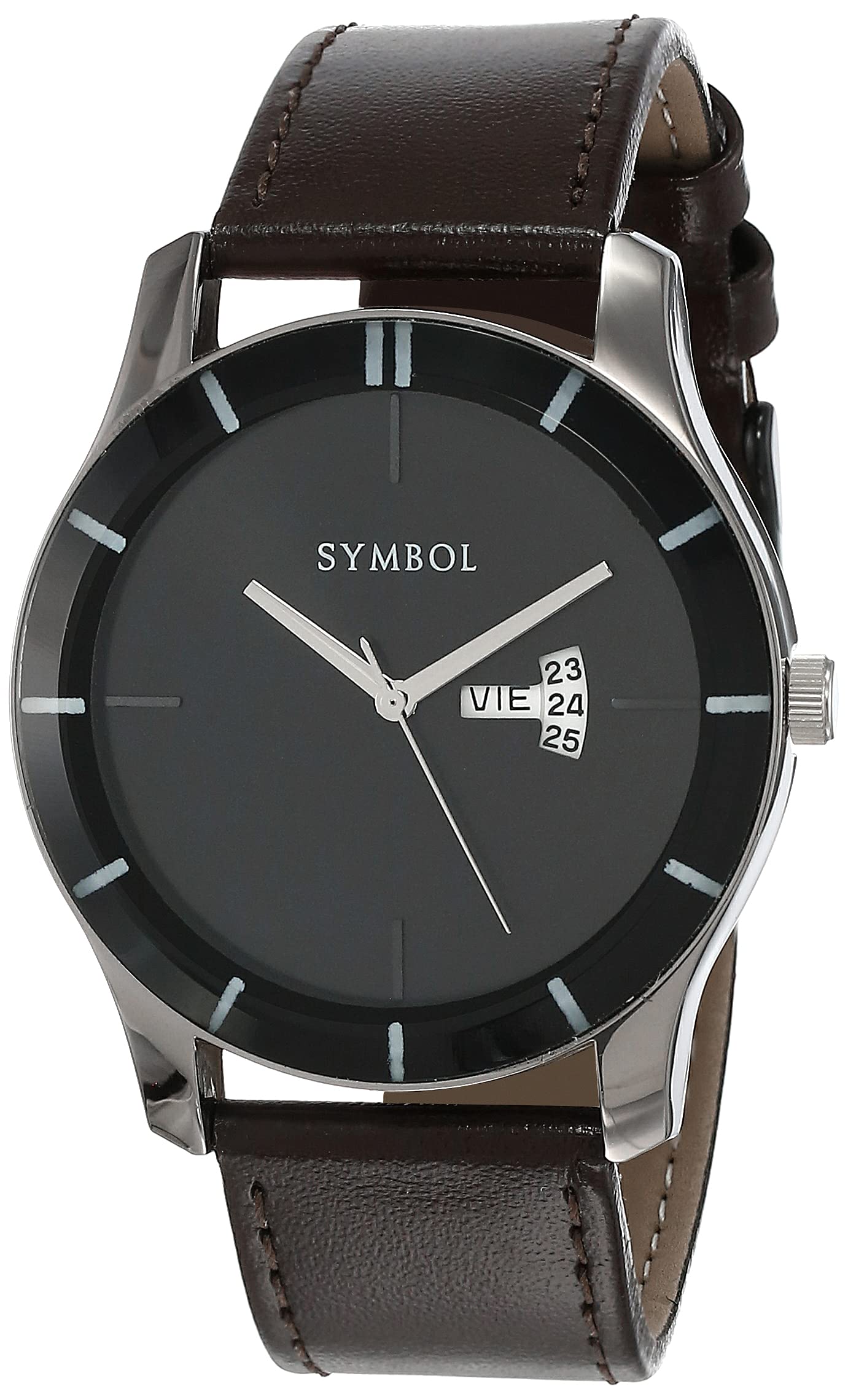 Amazon Brand - Symbol Men Faux Leather Analog Blue Dial Watch-Az-Sym-Ss21A-07D, Band Color-Silver (B08ZJBYLXR) Amazon Price History, Amazon Price Tracker