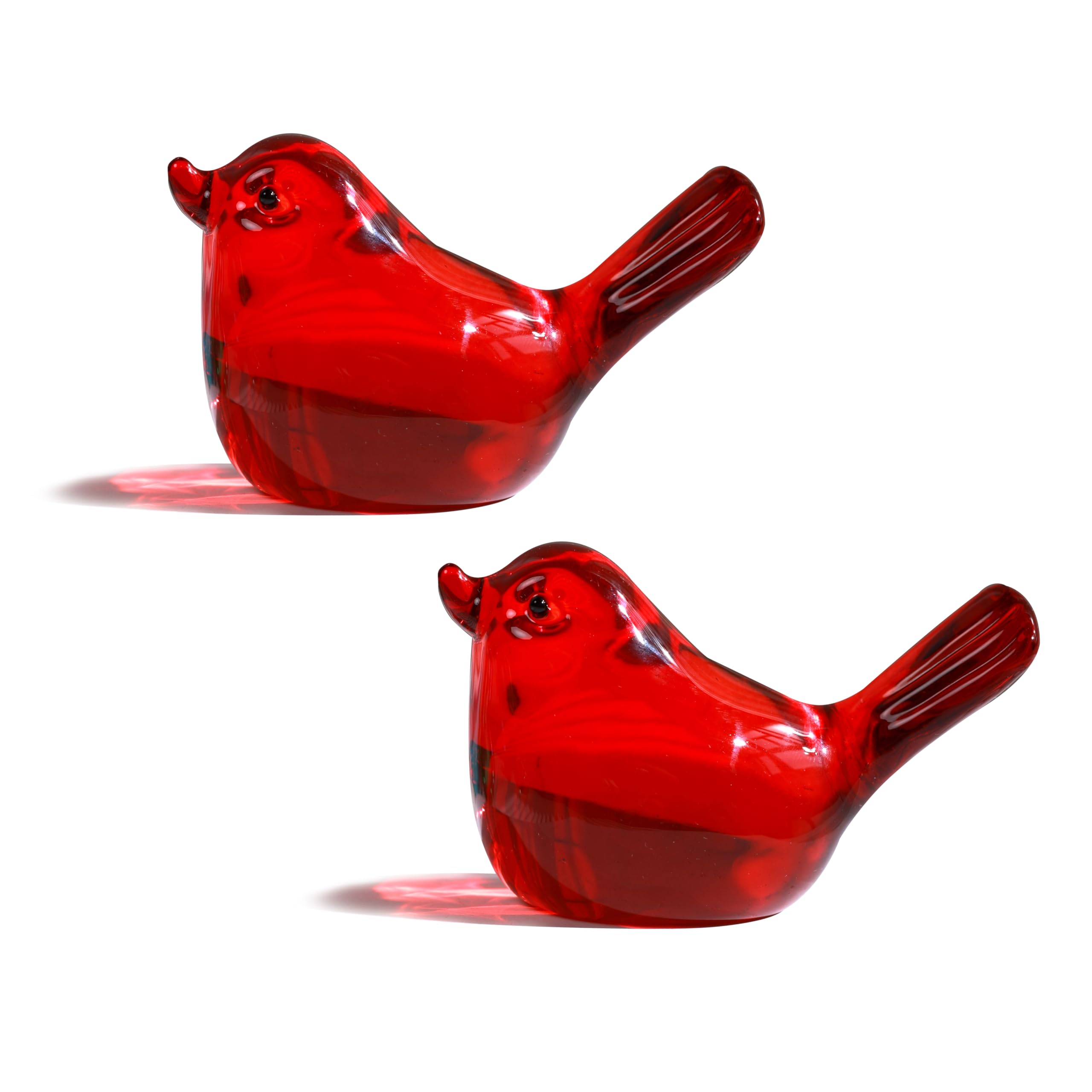 H&D HYALINE & DORA 3" Red Glass Bird Figurine - Miniature Hand Blown Crystal Glass Animals Decorative Collectible