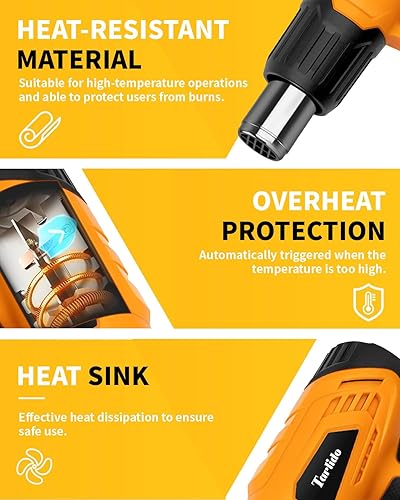 Miniatura 5 de Pistola de calor de 1500 W, 120 F a 1020 F (122.0 F-1,022.0 F) Kit de pistola de aire caliente de calentamiento rápido, control de temperatura