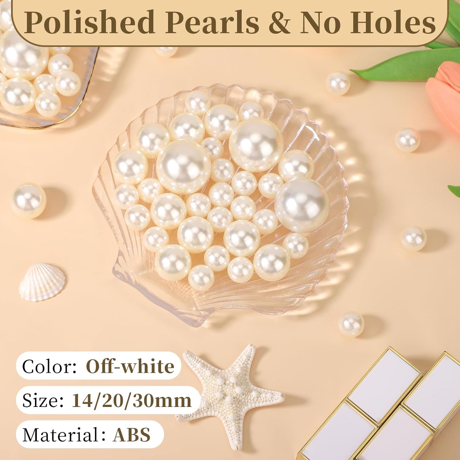 SUREAM Ivory Pearl Beads for Vase Filler, 14/20/30mm Large Sizes Loose Pearls for Jewelry Making, Artificial Plastic No Hole Beads Table Scatter, Wedding, Birthday Party, Home Decoration(100 Pieces) - Image 3