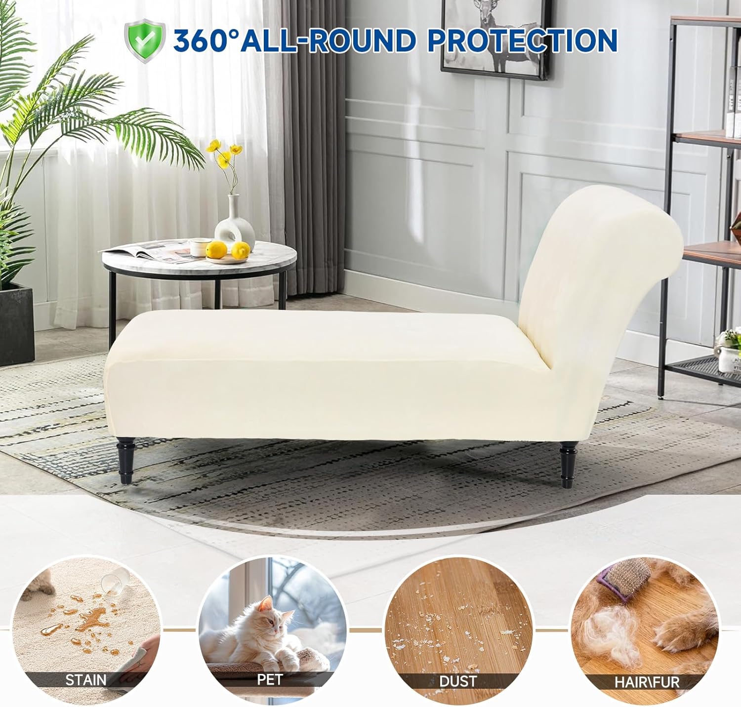 Velvet Chaise Lounge Cover Indoor Armless Chaise Slipcover Luxury High Stretch Ultra Soft Lounge Chair Covers Modern Machine Washable Chair Cover for Living Room Bedroom Furniture, Beige