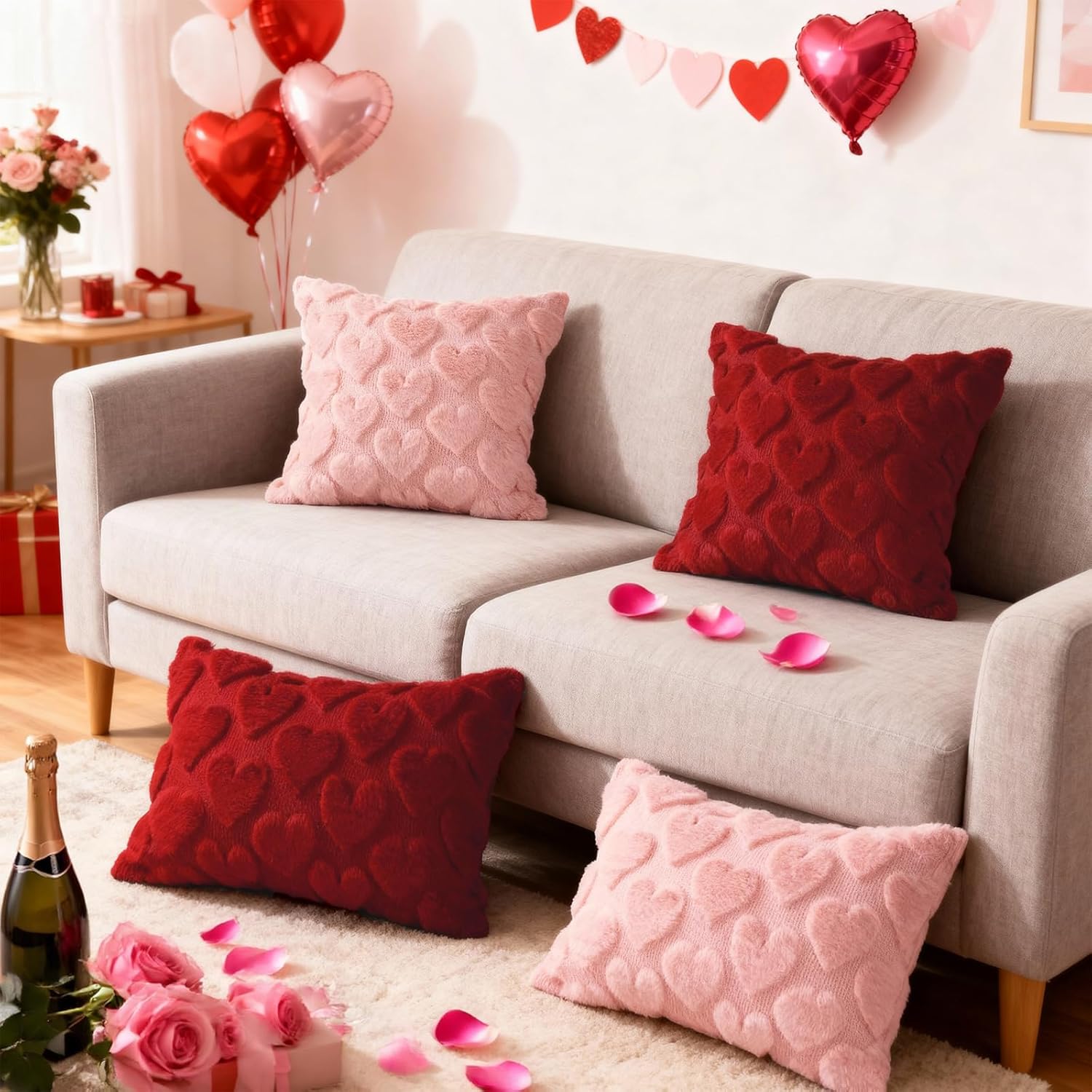Lanpn Valentines Day Throw Pillow Covers 22x22 inch Set of 2, Valentine Decoration Soft Plush Love Pillowcase Decorative Valentine Pillow Cases for Holiday Couch Sofa Home Decor (Red, Small Heart)