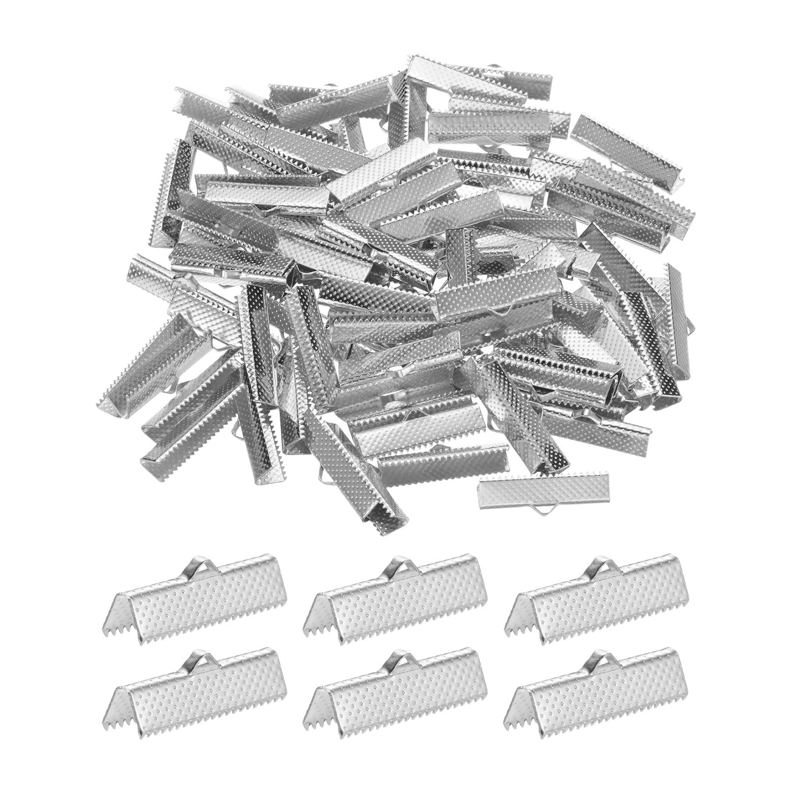 M METERXITY 280-Pack Ribbon Ends with Clamps, 1in/25mm Metal Bracelet Bookmark Pinch Crimp Clamp Polka Dots for Jewelry Making/Bracelets/Necklaces/DIY, Pinch Cord End Clasps [White K]